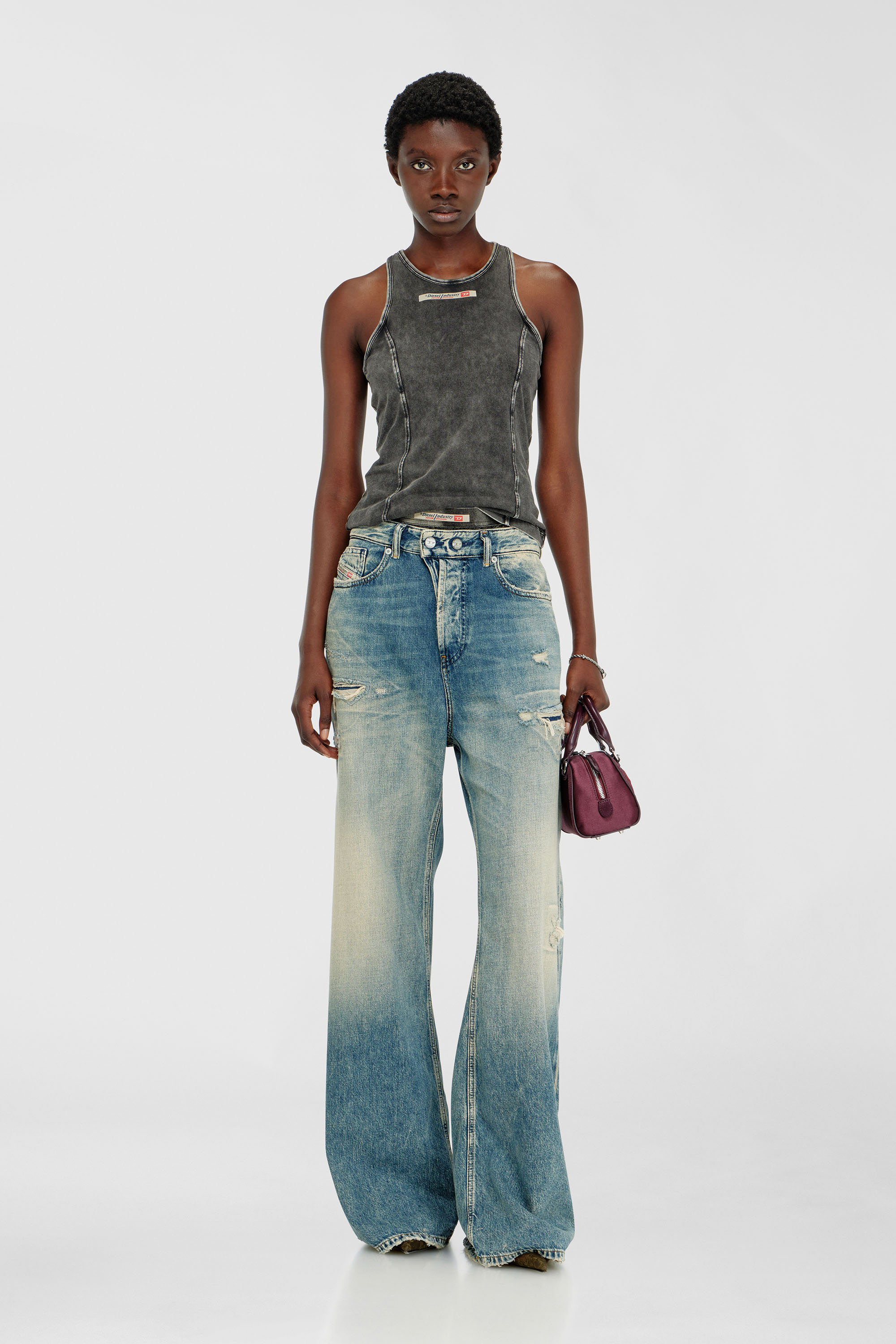 Diesel - IRENE-DNM, Camiseta de algod&oacute;n con efecto tratado Mujer in Gris - 6
