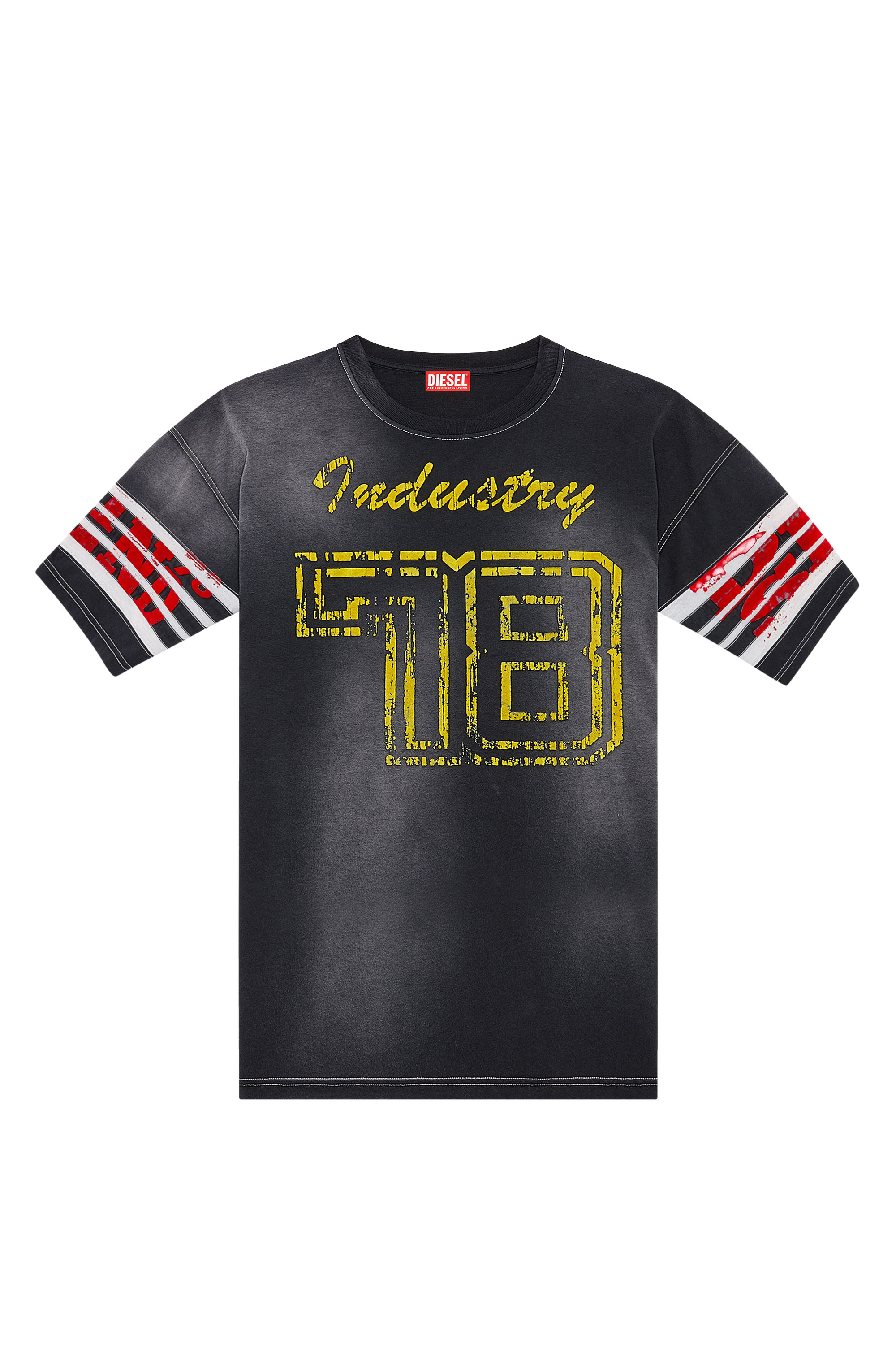 Diesel - T-BOST, Man's Faded jersey T-shirt with flock prints in Black - 2