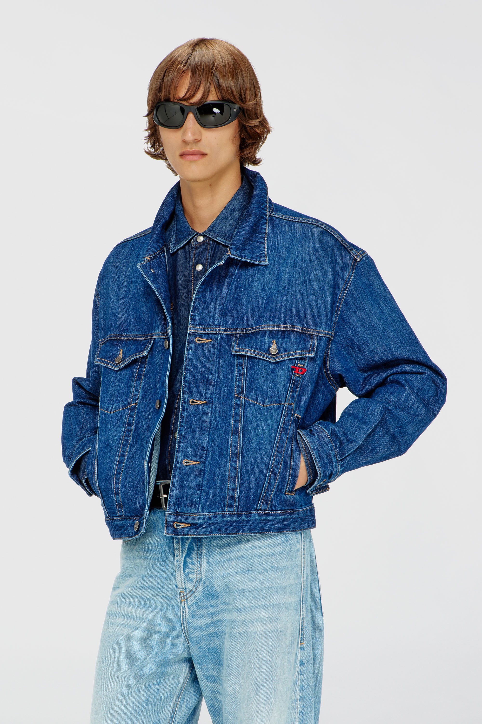 Diesel - D-RANGER, Chaqueta trucker de denim Hombre in Azul marino - 1