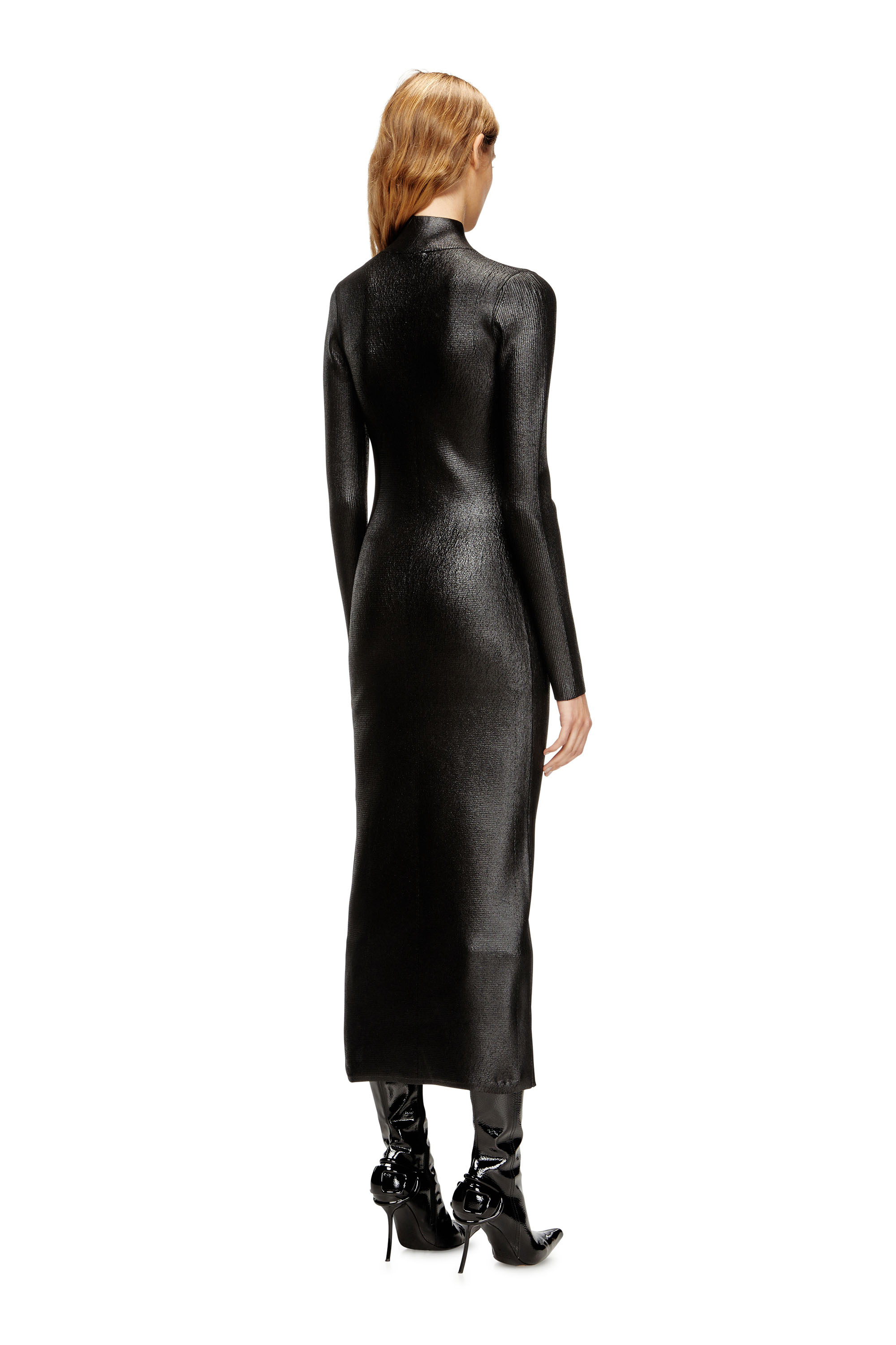Diesel - M-ZARY-B, Vestido midi de cuello alto en tejido de punto brillante Mujer in Negro - 4