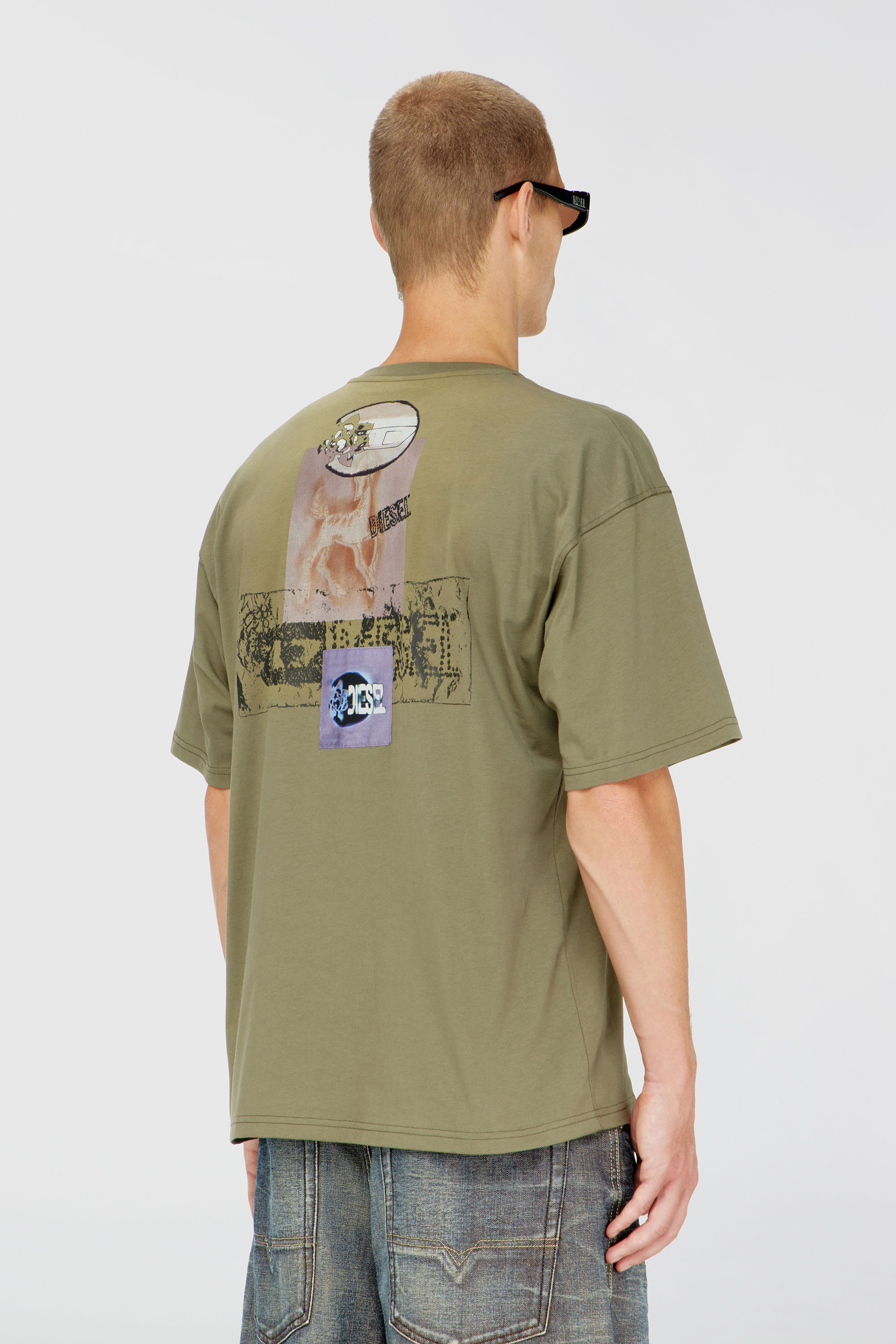 Diesel - T-BOXT-AA17, Camiseta con estampado gr&aacute;fico y patches Hombre in Verde - 4