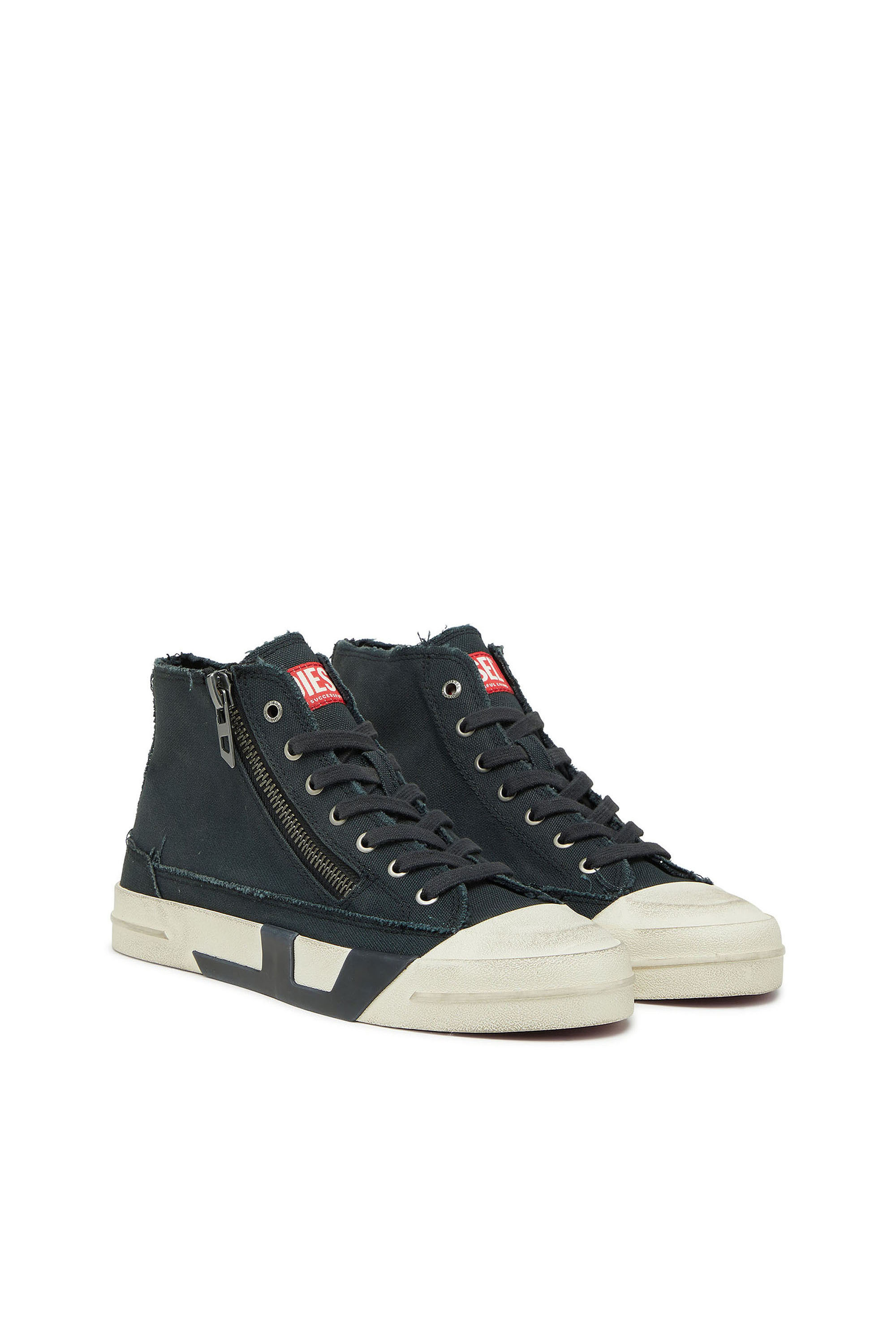 Diesel - S-D-VERSE ZIP MID II, S-D-Verse - Zapatillas de lona deshilachada con Logo D Hombre in Negro - 2