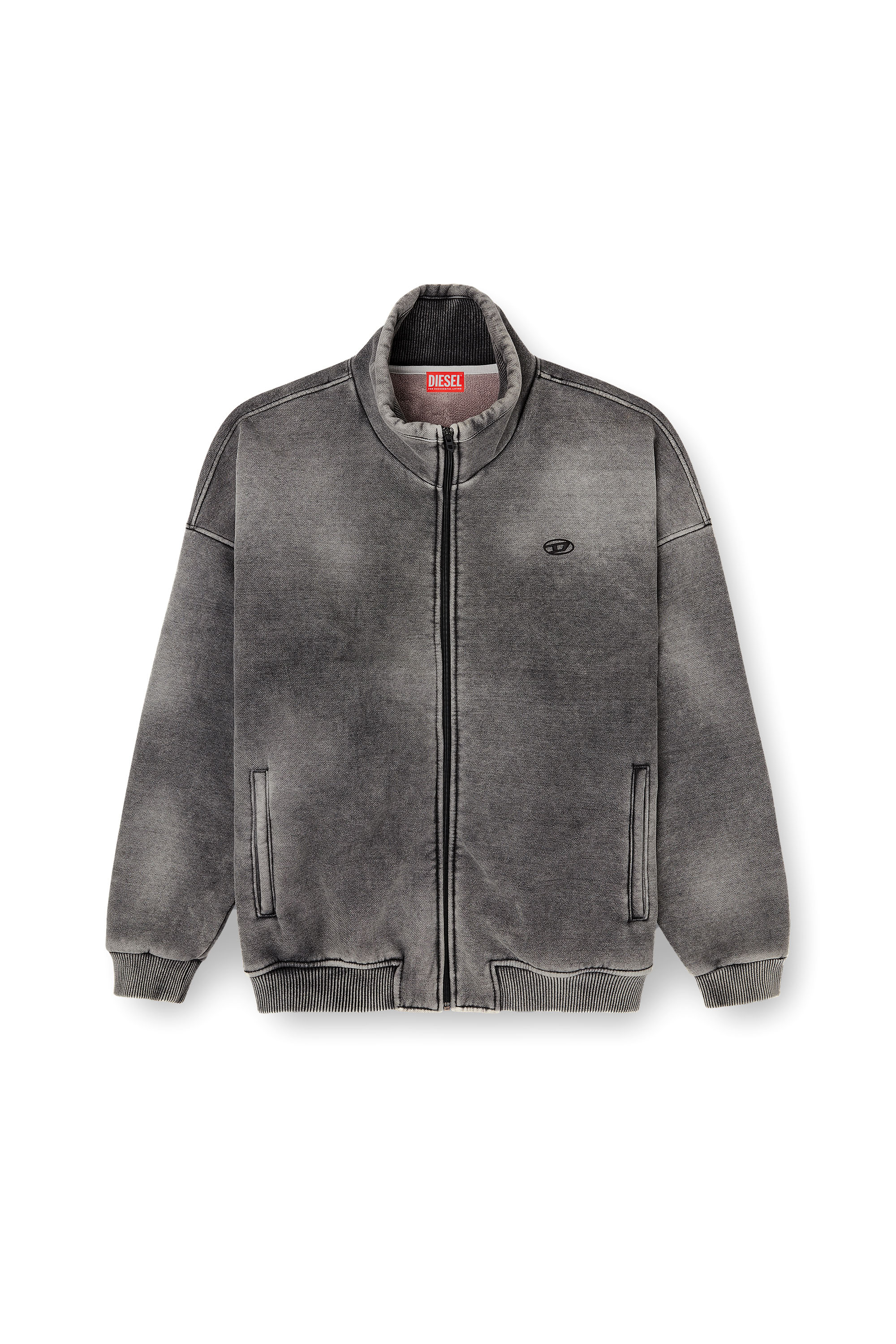 Diesel - S-BATEL-V1, Chaqueta con cremallera y forro de peluche con efecto de lavado oscuro Hombre in Gris - 3