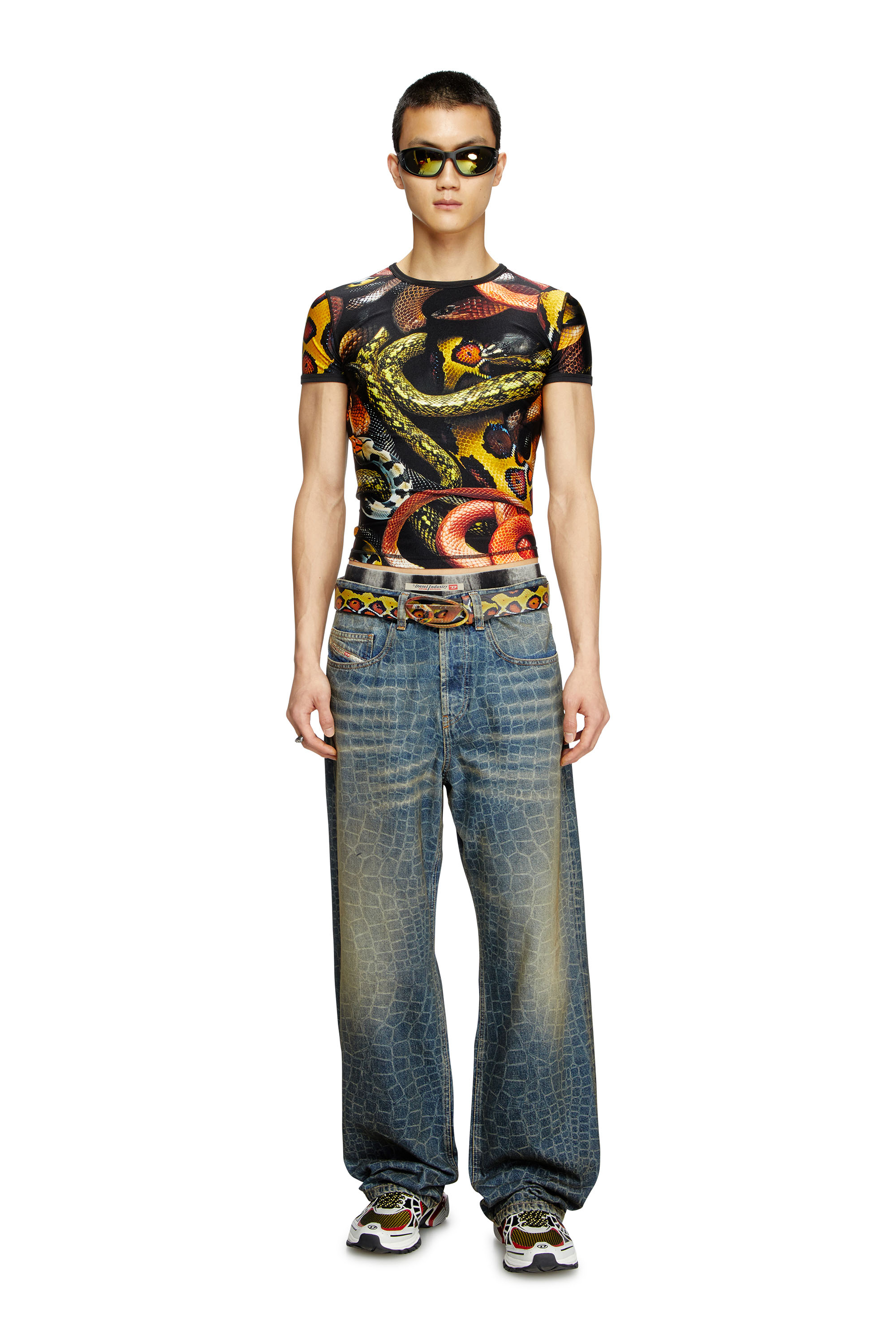 Diesel - CL-T-UNCLE-SNAKE, Camiseta de licra con estampado de serpiente all-over Unisex in Multicolor - 2