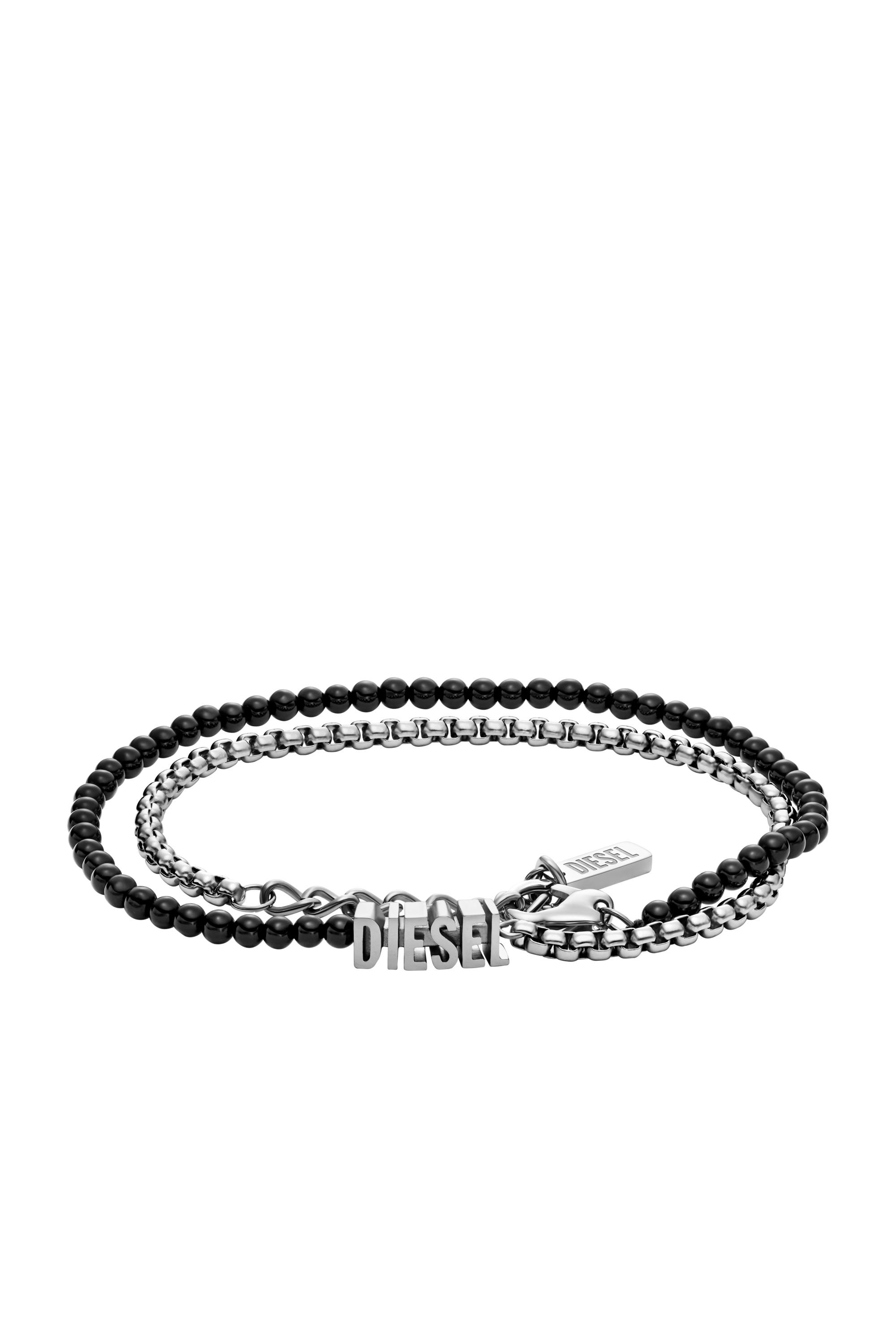 Diesel - DX1542040 JEWEL, Pulsera envolvente de cuentas de ágata negra Unisex in Plateado - 1