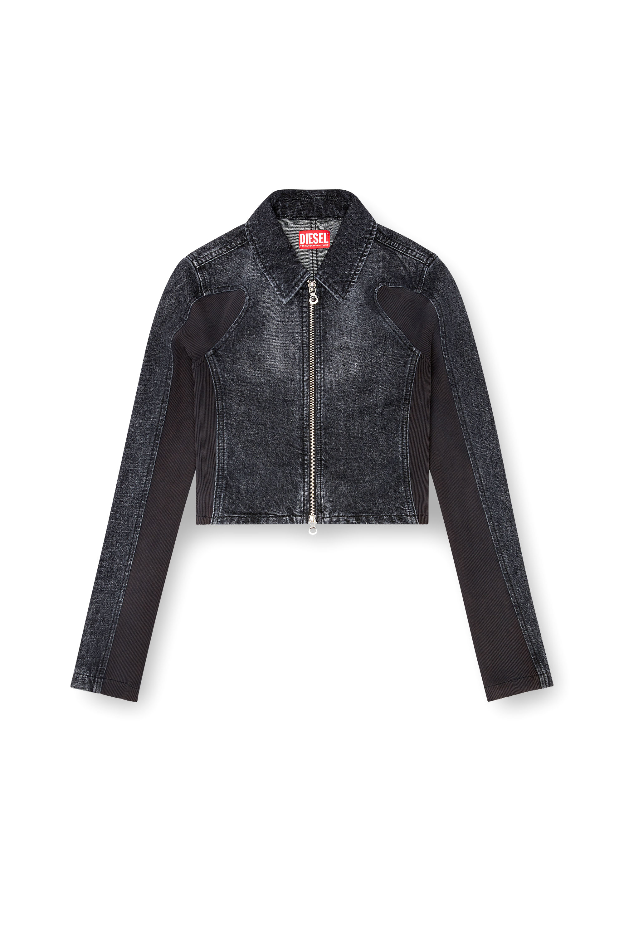 Diesel - DE-SYLEN-S, Chaqueta corta de denim con inserciones en canal&eacute; Mujer in Negro - 2