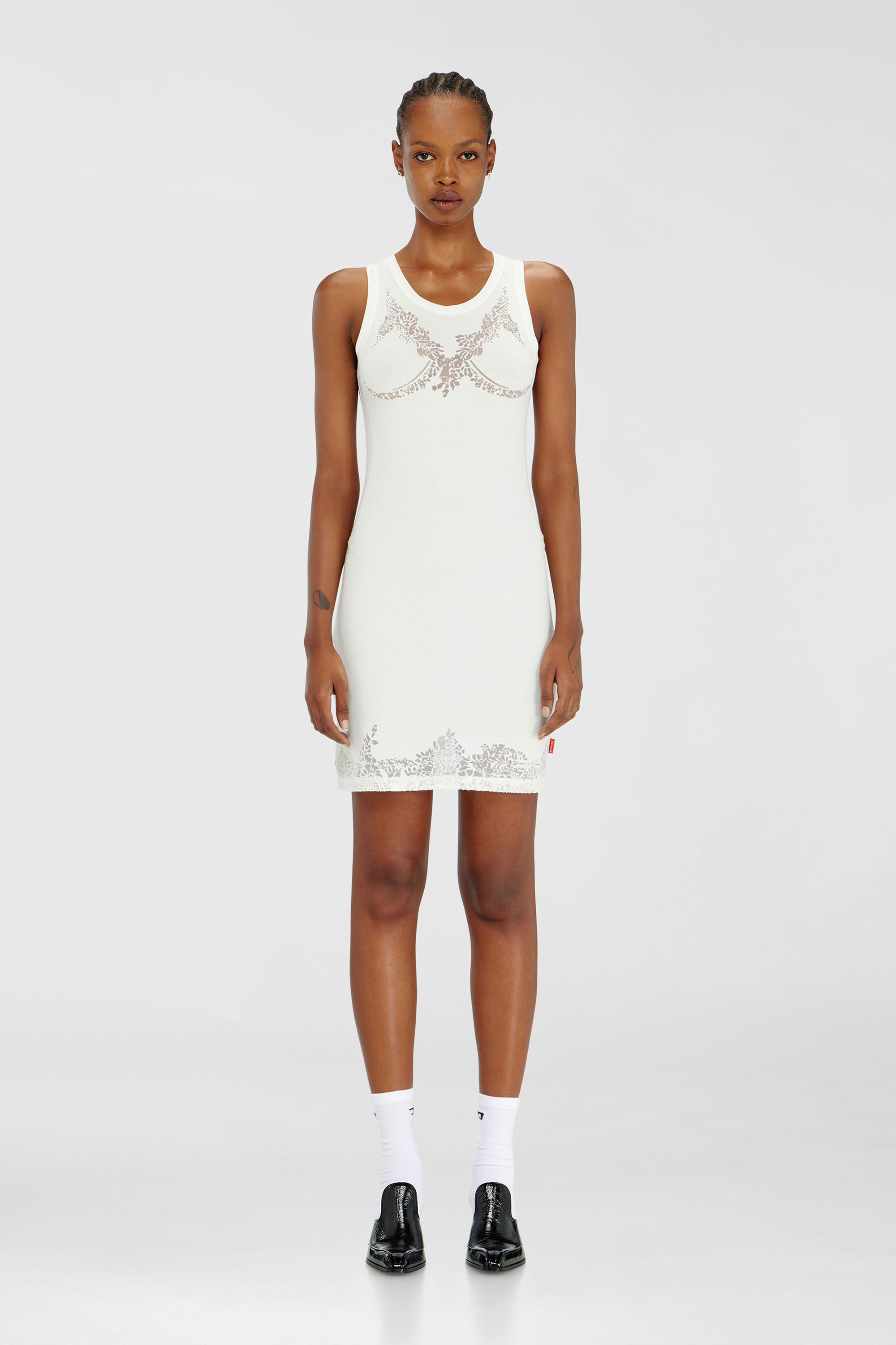 Diesel - PR-D-ANKI-LACE-R, Vestido mini tipo tank con efecto encaje devor&eacute; Mujer in Blanco - 1