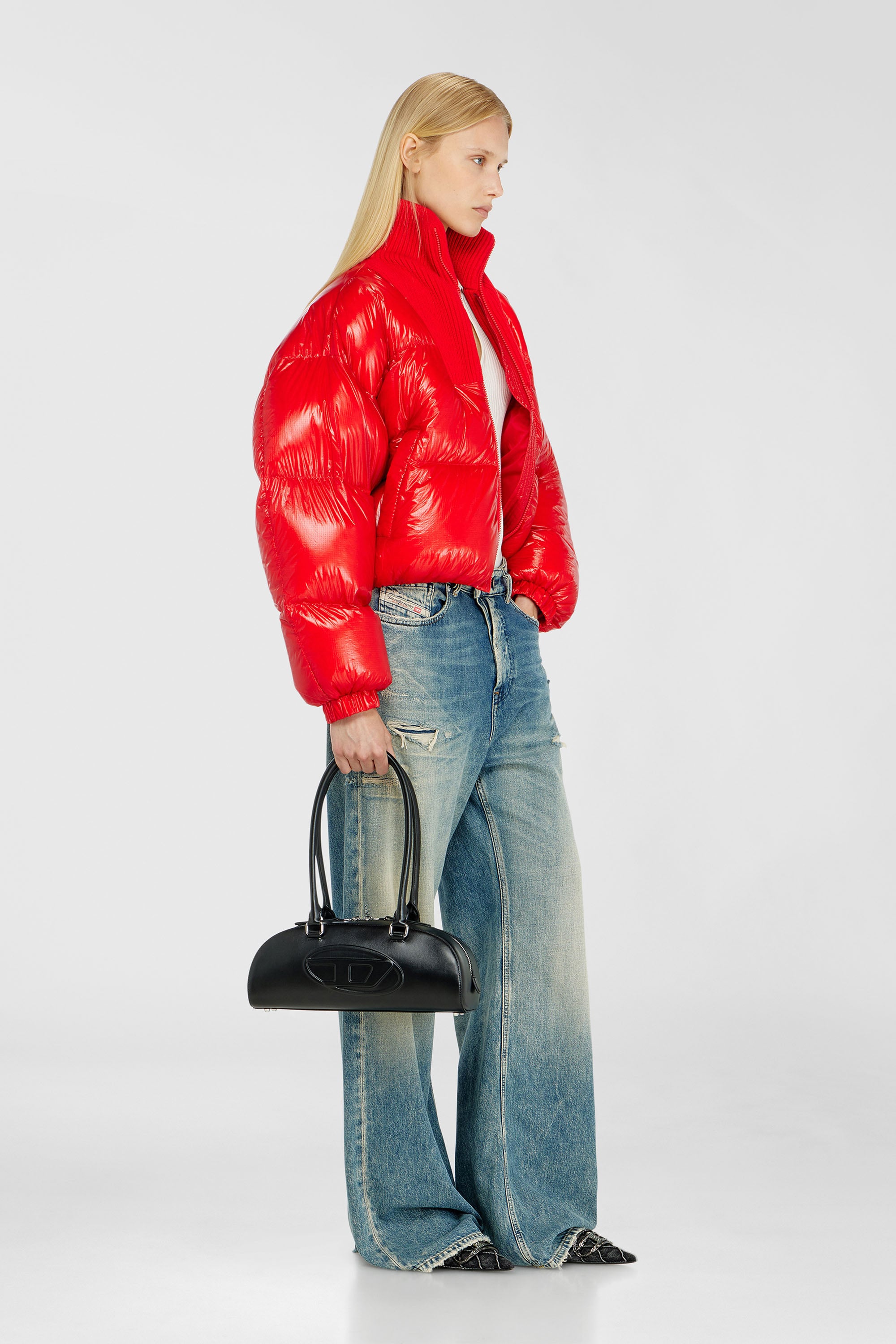 Diesel - W-ARRIOR, Chaqueta acolchada down en ripstop con cuello de punto Mujer in Rojo - 2
