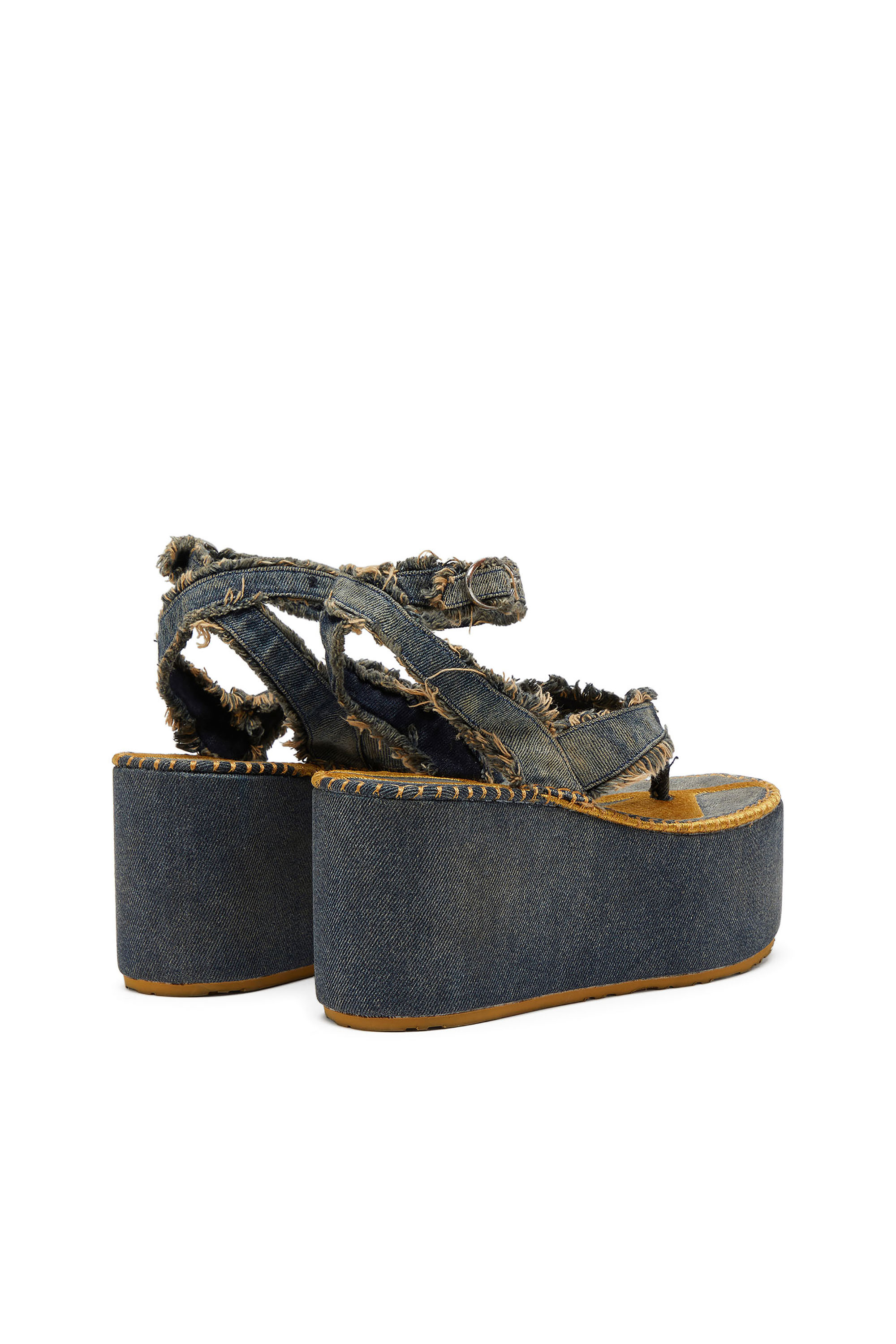 Diesel - SA-NIKOLA SANDAL, Sa-Nikola - Sandalia de mezclilla con detalles deshilachados Mujer in Azul marino - 4