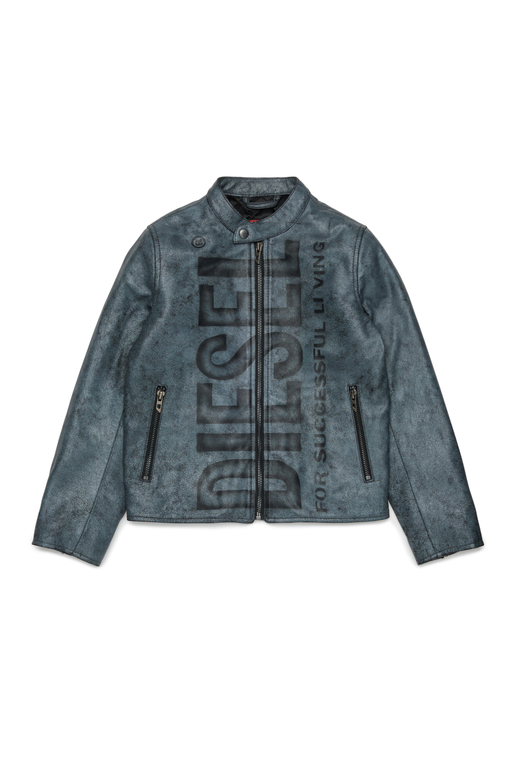 Diesel - JLEVERT, Chaqueta biker de piel con maxi logo Hombre in Negro - 1