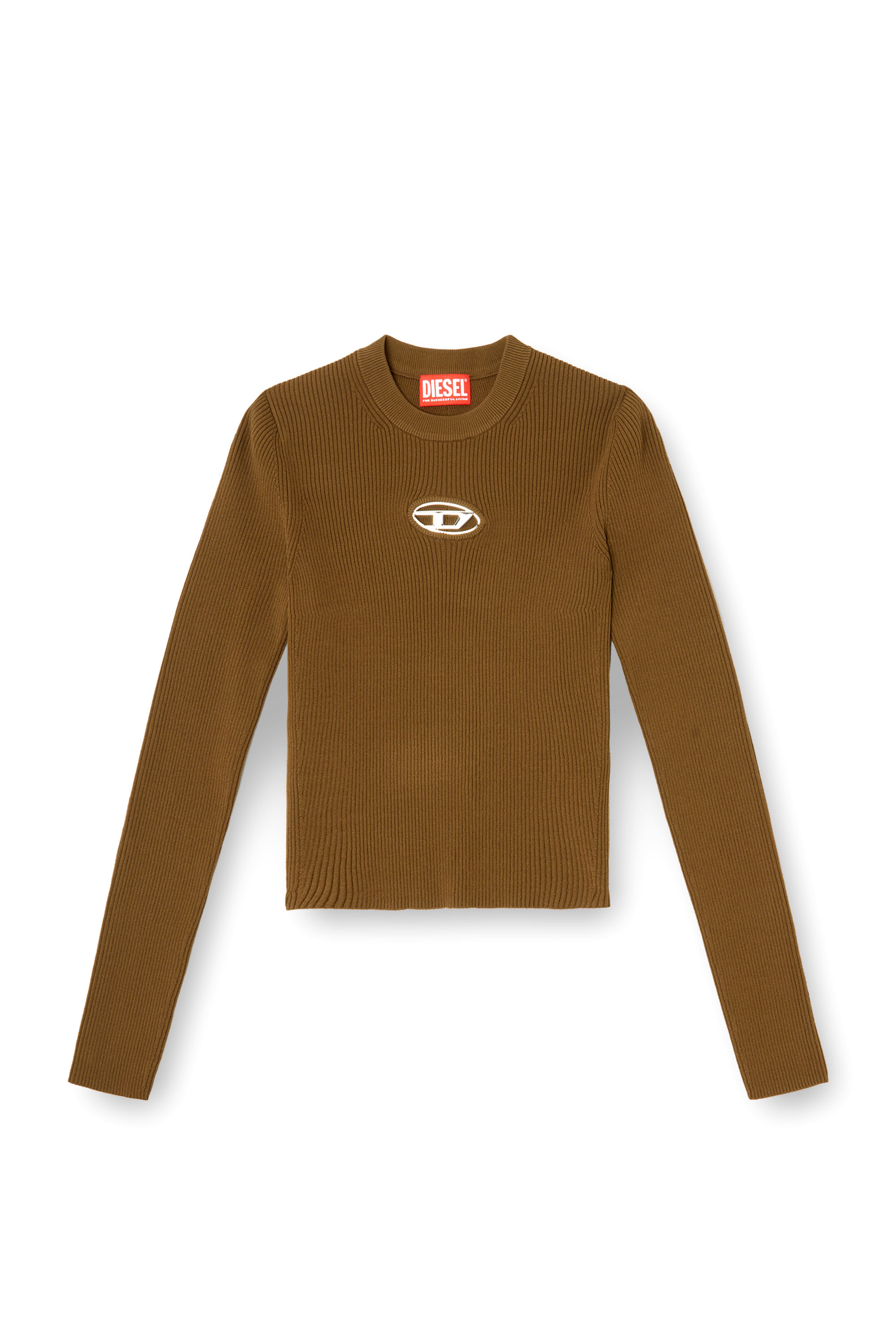 Diesel - M-VALARI, Top de mezcla de viscosa tejido en canalé con Oval D Mujer in Verde - 3