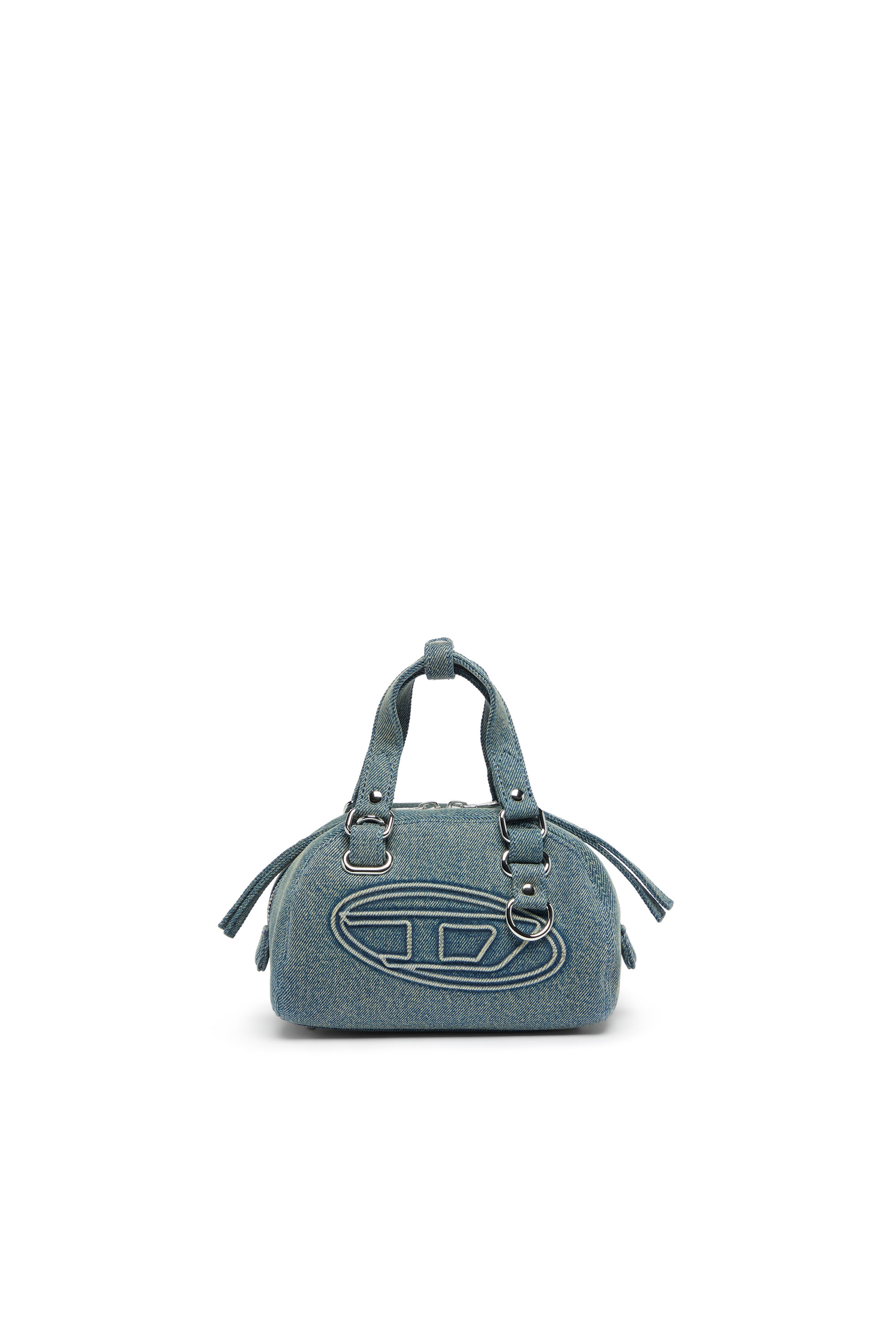 Diesel - 1DR DOME SOFT CROSSBODY, 1DR Dome-Peque&ntilde;o bolso bowling de denim con logo Oval D Unisex in Azul marino - 1