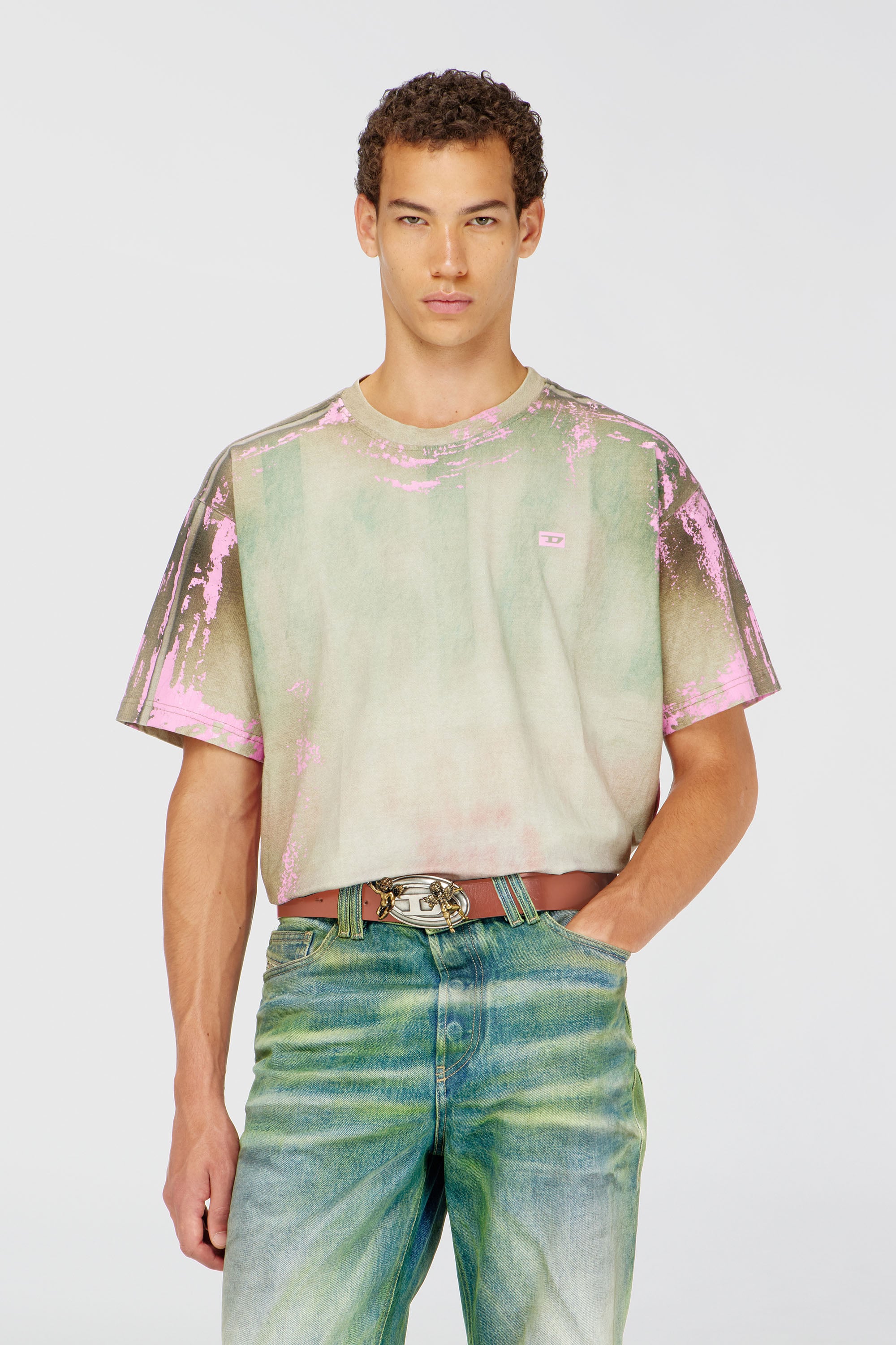 Diesel - T-FILMY-SHO, Camiseta de punto efecto cuero agrietado Hombre in Multicolor - 3
