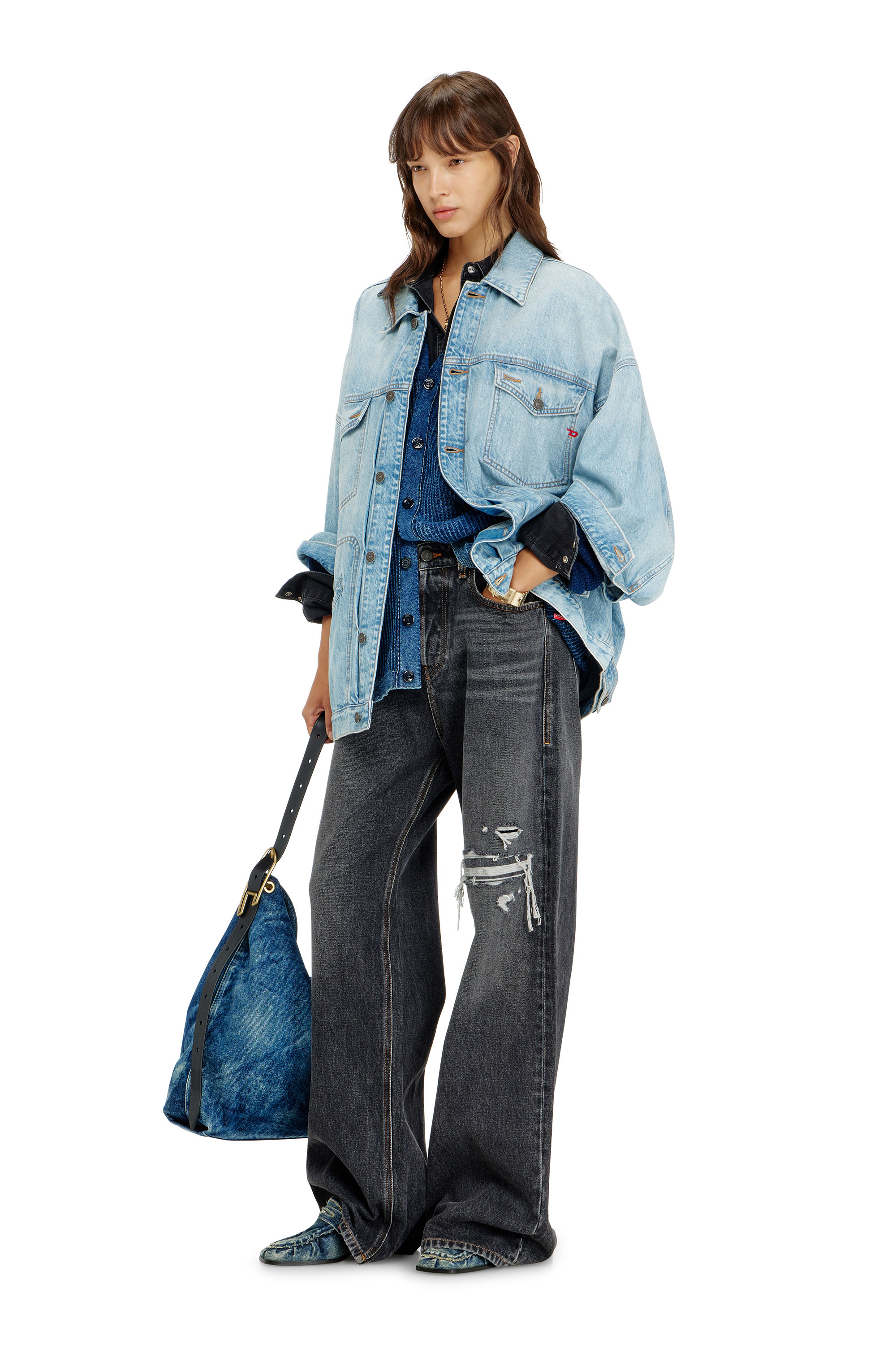 Diesel - DE-LIN, Chaqueta workwear denim oversized Mujer in Azul marino - 2