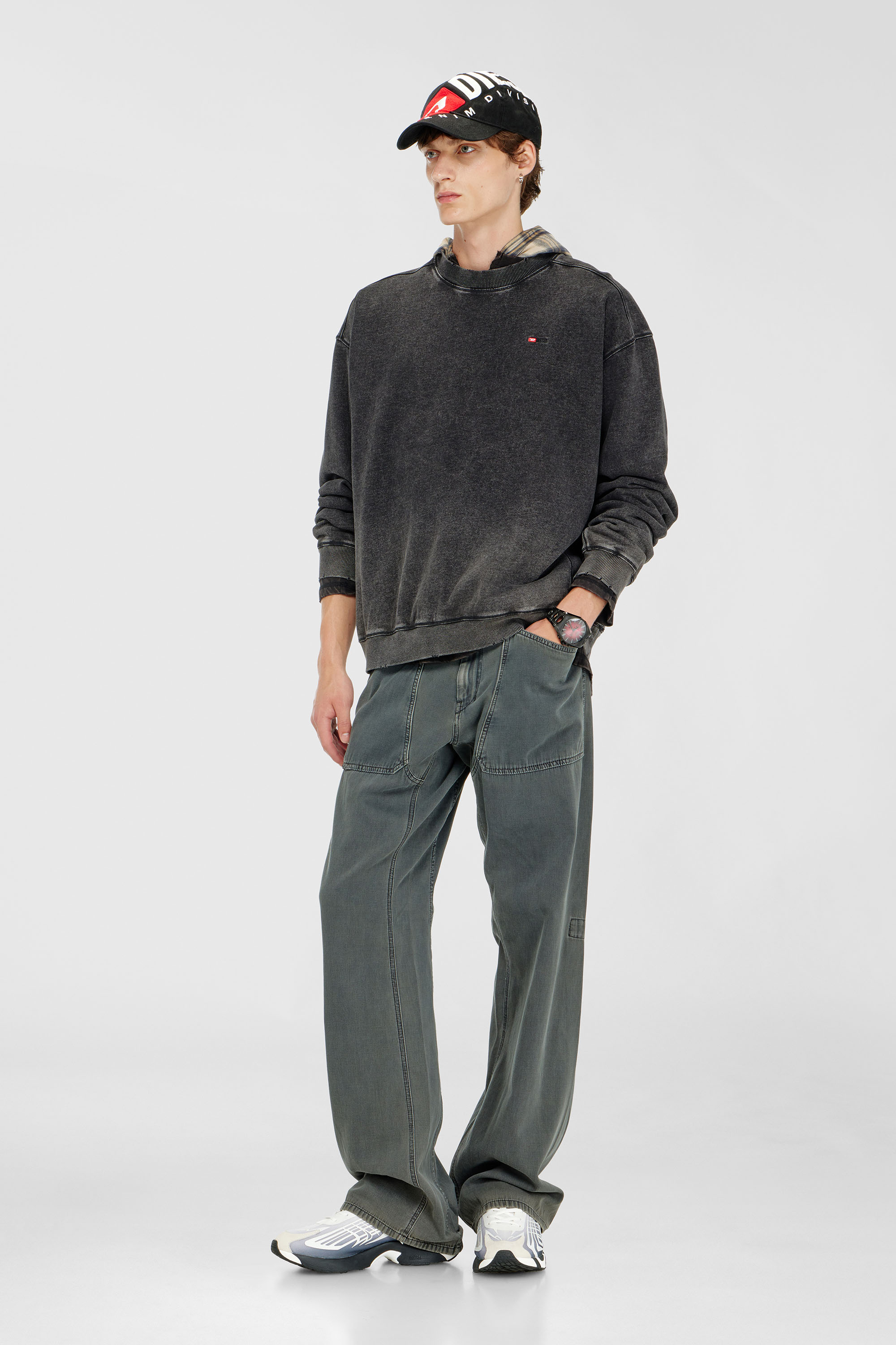 Diesel - S-CROX, Sudadera de algod&oacute;n con efecto desgastado Hombre in Gris - 2