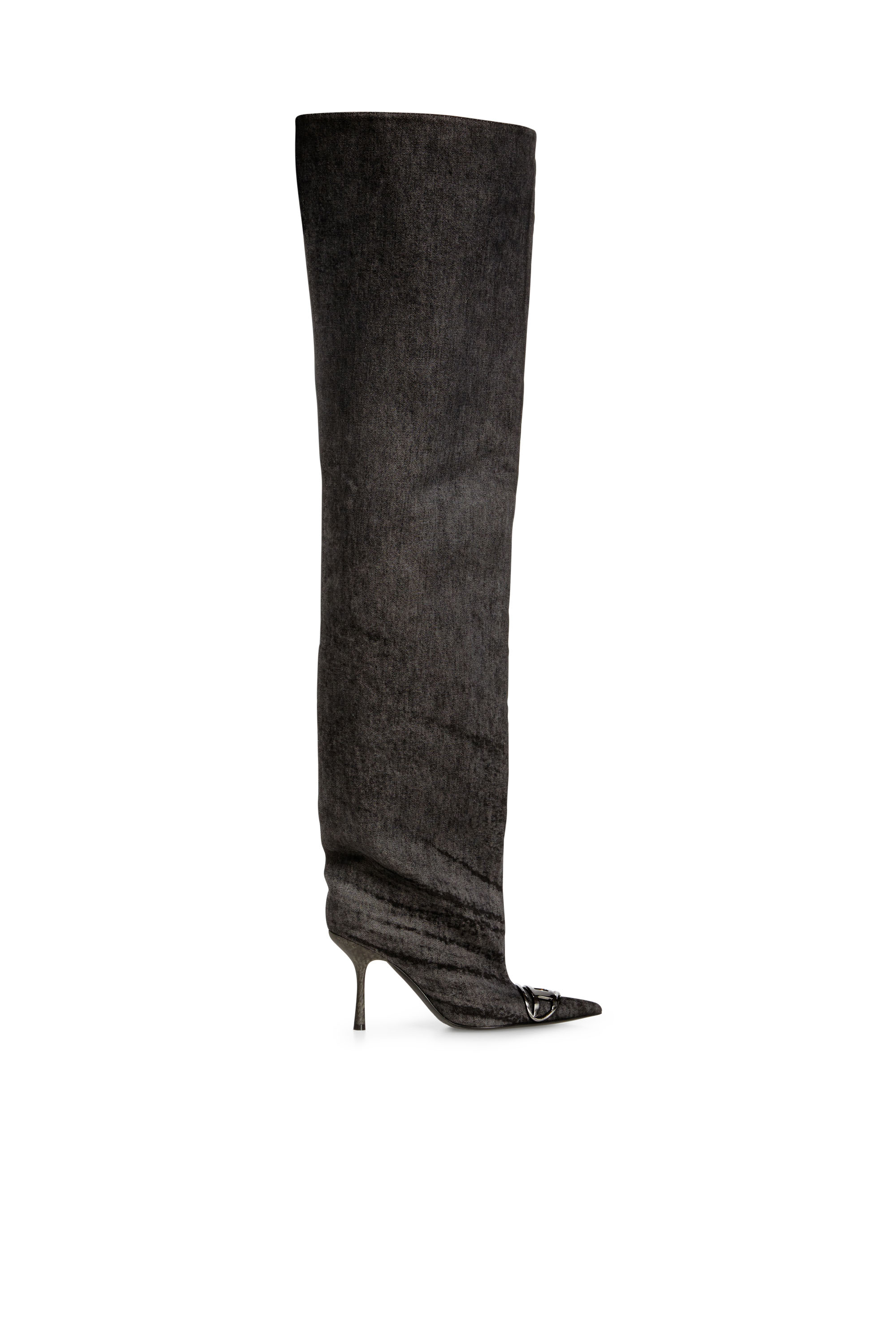 Diesel - D-VENUS 90 OTK BOOT, Botas por encima de la rodilla en denim revestido Mujer in Negro - 1