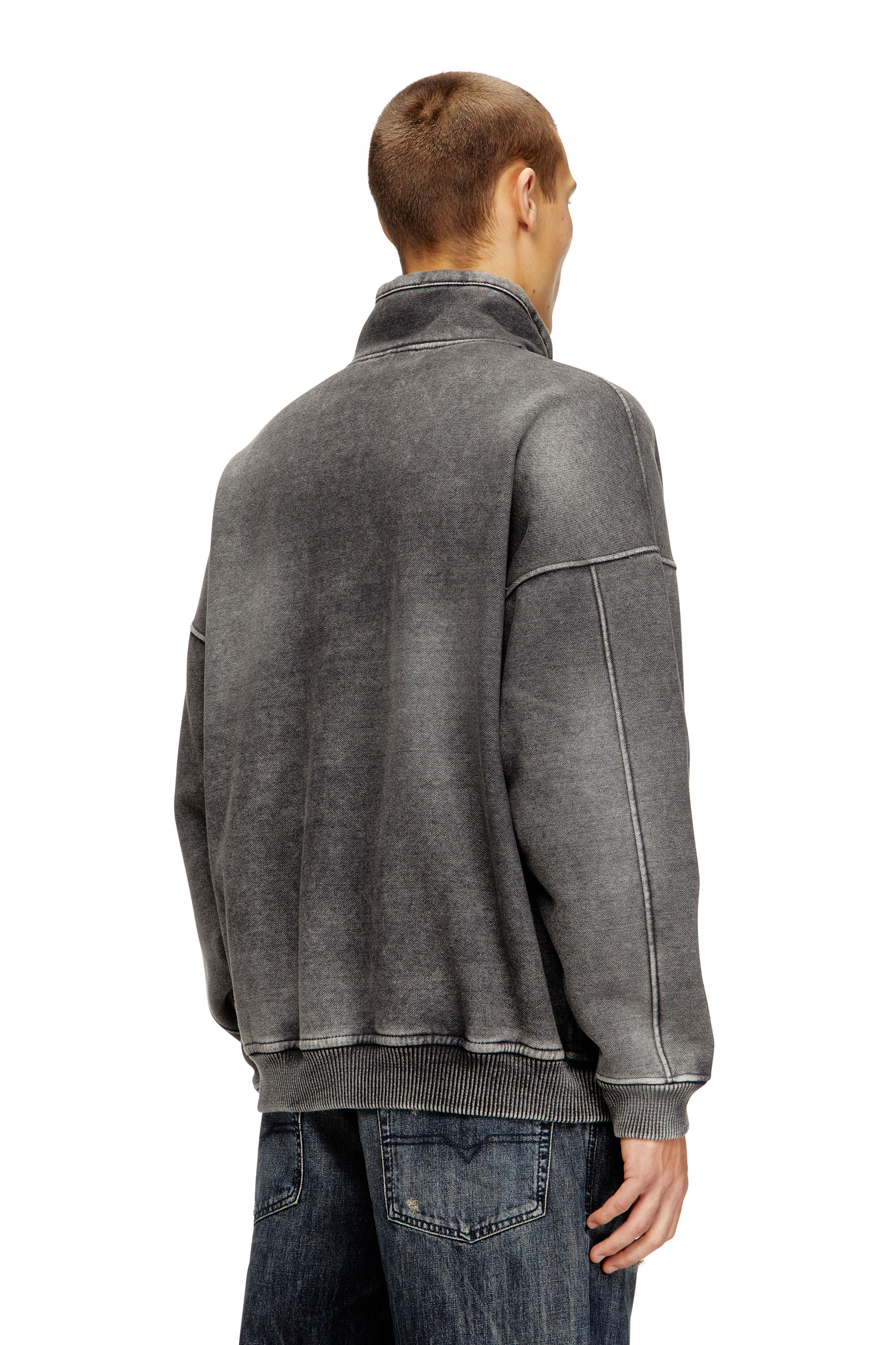 Diesel - S-BATEL-V1, Chaqueta con cremallera y forro de peluche con efecto de lavado oscuro Hombre in Gris - 4
