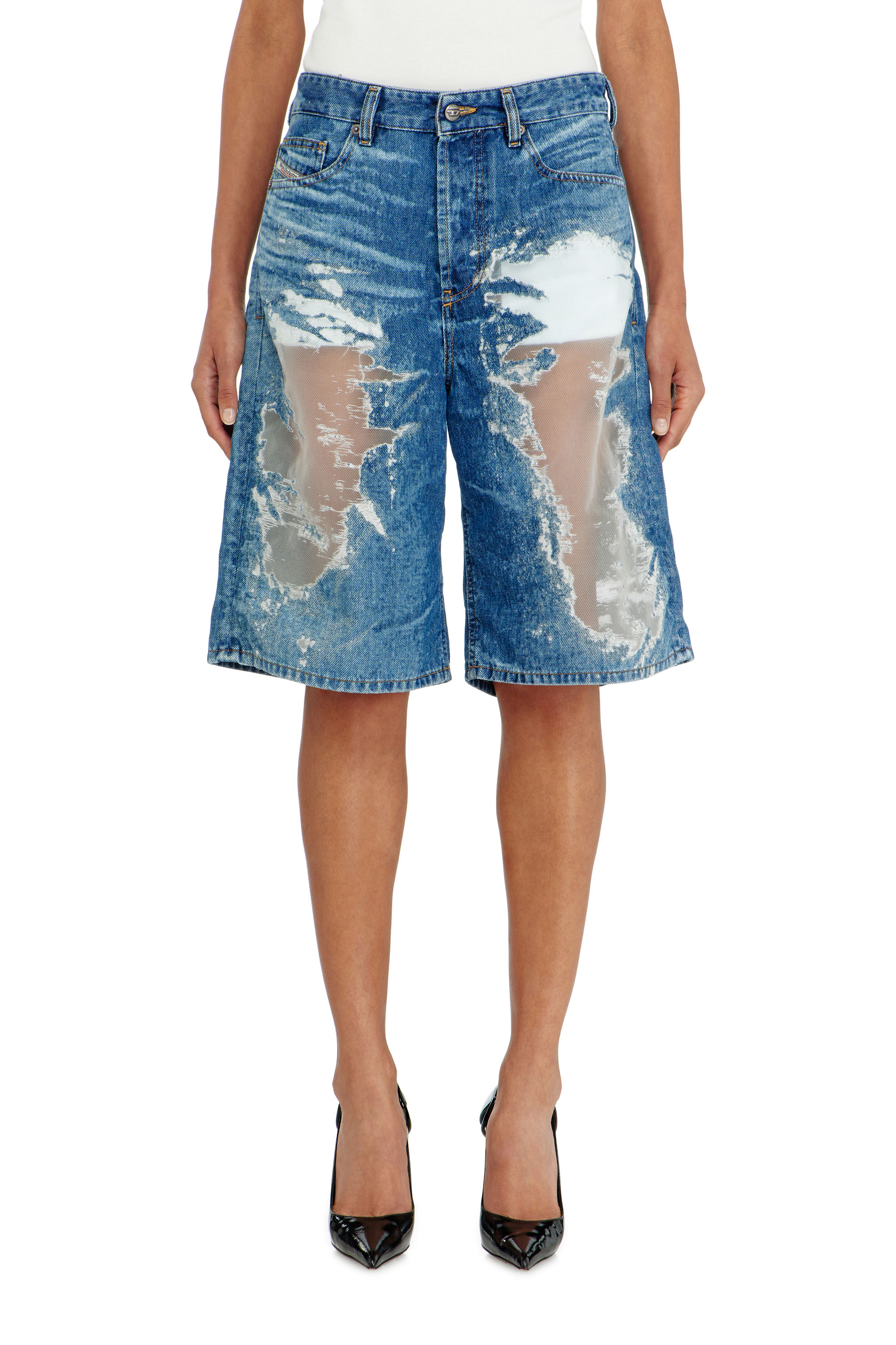 Diesel - PR-DE-SIRE-SHORT, Shorts de denim devor&eacute; Unisex in Azul marino - 1