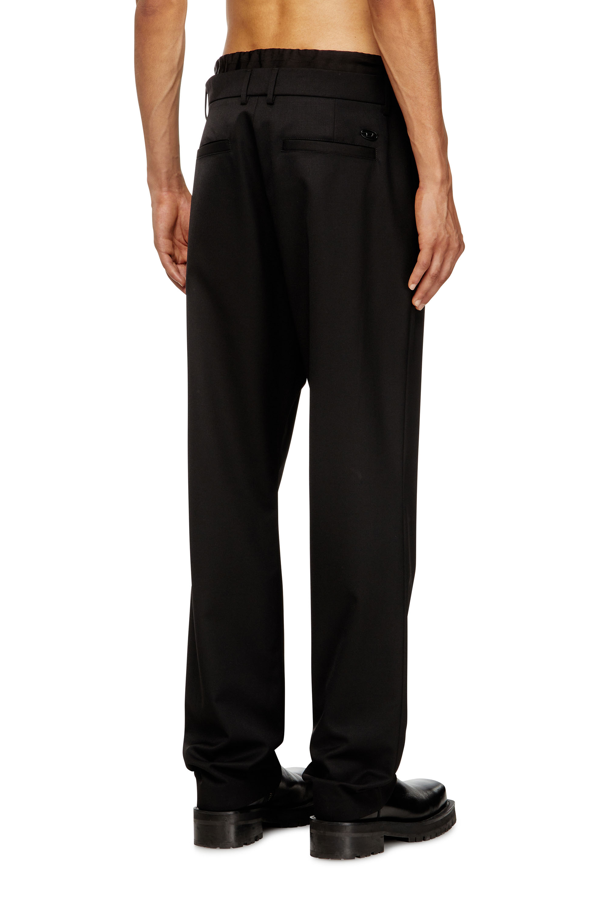 Diesel - P-OWERS, Pantalones de mezcla de lana con cinturilla elástica Hombre in Negro - 4