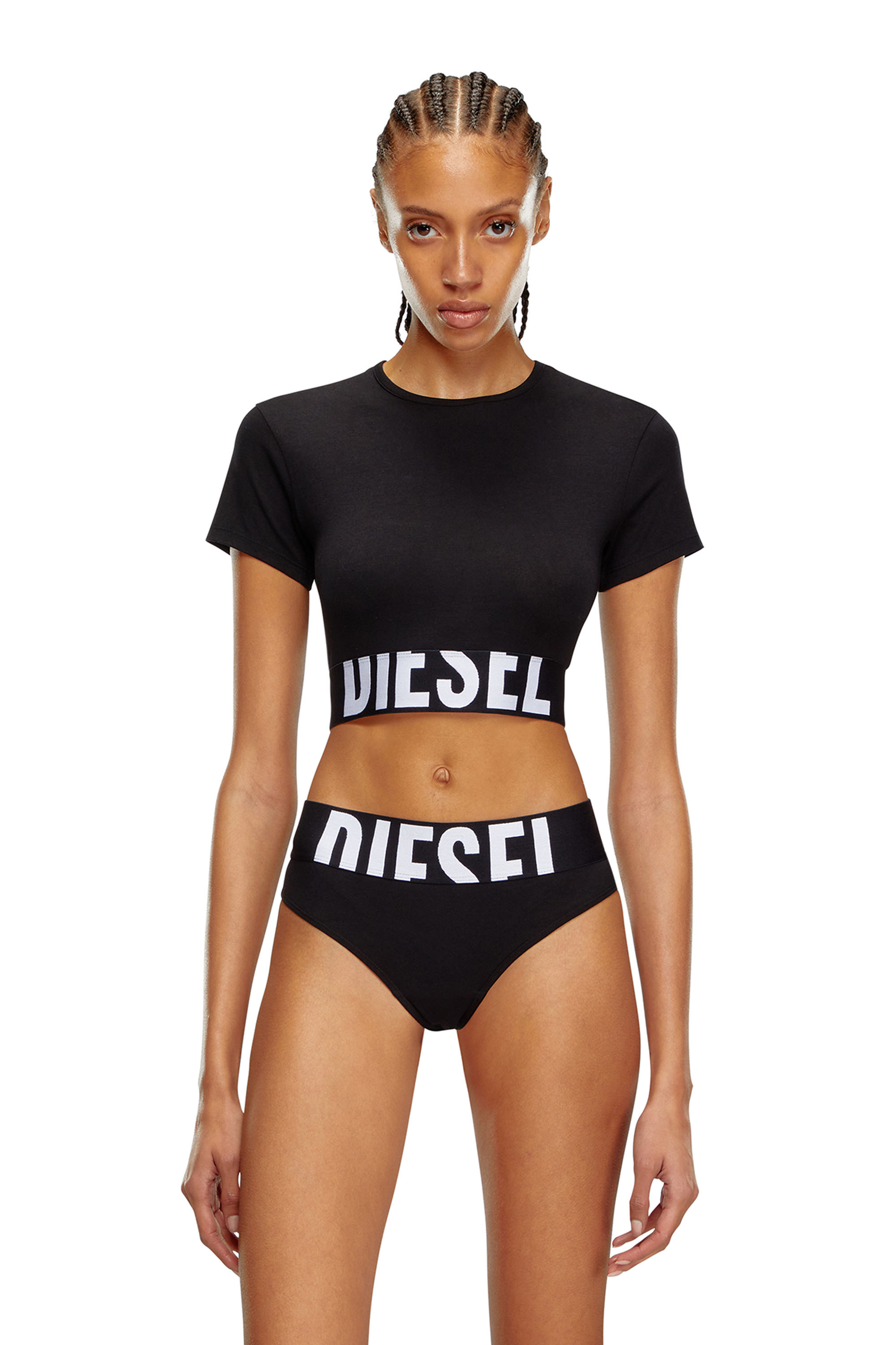 Diesel - UFTEE-SPORT-CROPPED-T-SHIRT, Woman Sporty cropped top with logo band in Black - Image 1