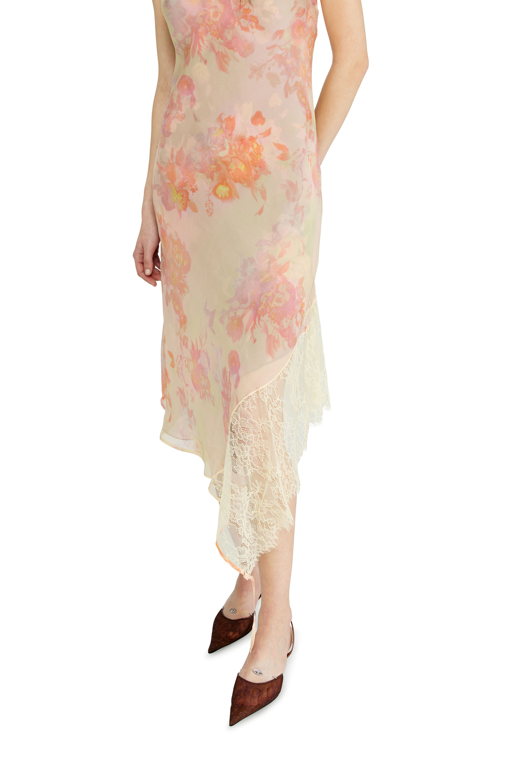 Diesel - D-ANCEL, Vestido lencero midi con estampado floral y ribete de encaje Mujer in ToBeDefined - 5