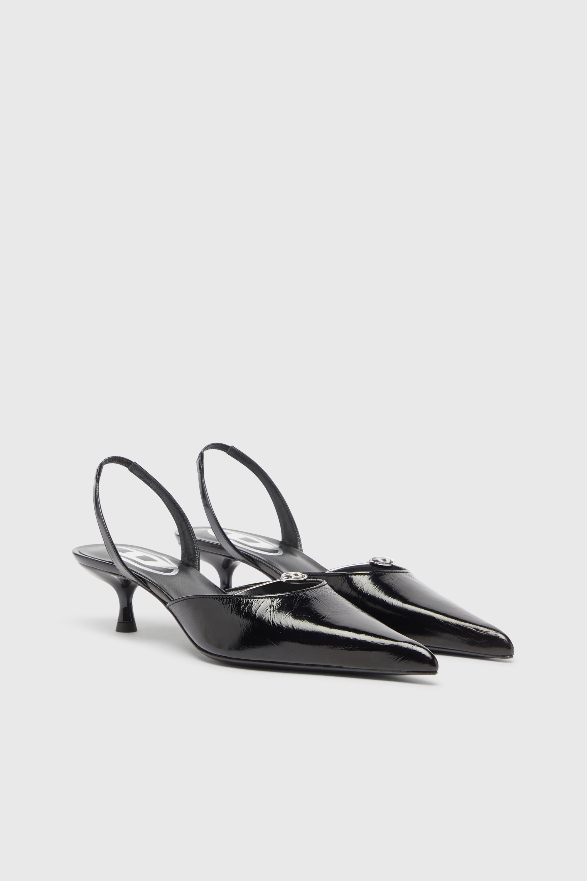 Diesel - D-JEWELS 40 D'OR, D-Jewels - Slingbacks de piel con joya Oval D Mujer in Negro - 2