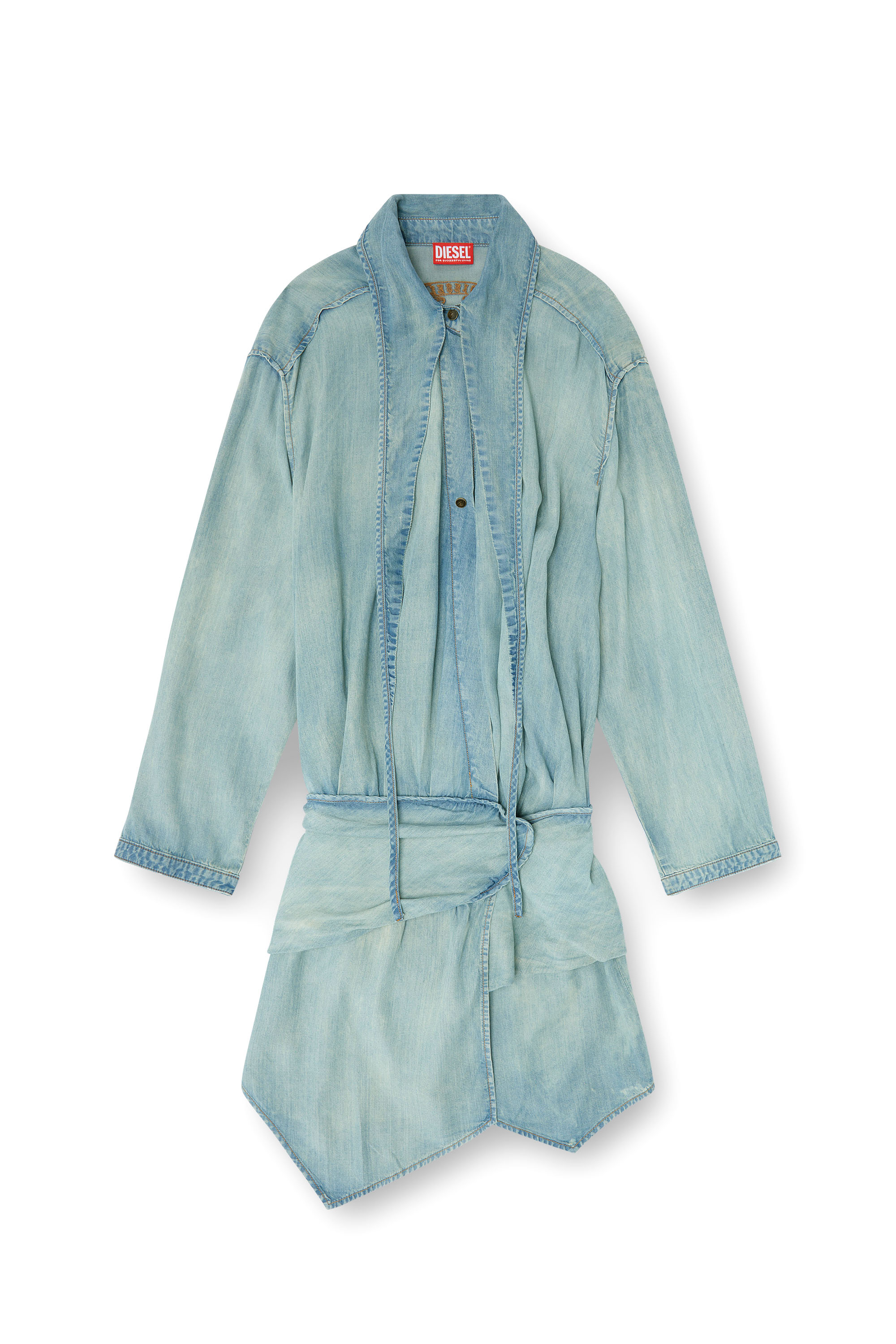 Diesel - DE-TILORA-S, Vestido camisero denim oversized con drapeado Mujer in ToBeDefined - 1