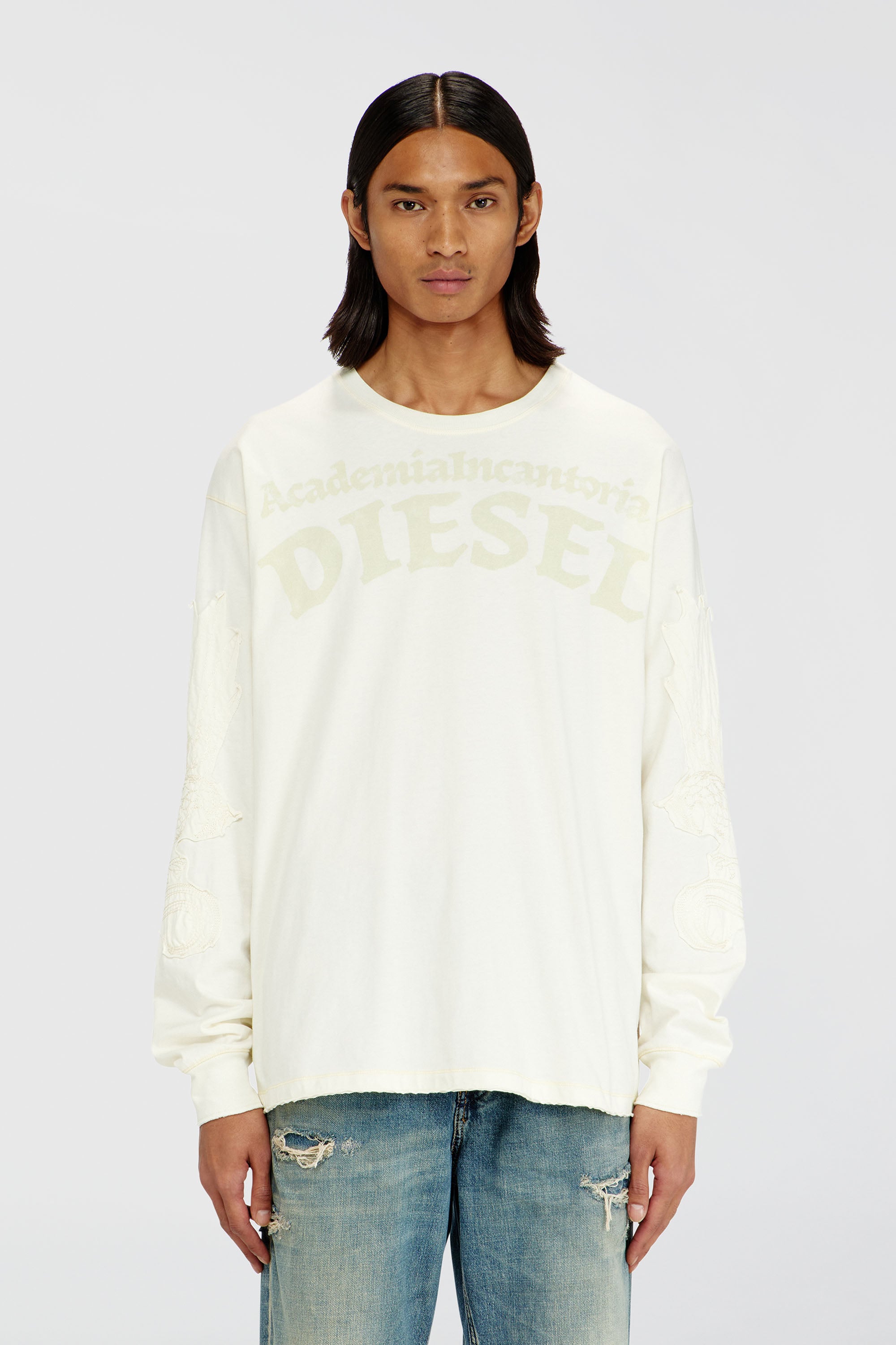 Diesel - T-NORM-LS-AA3, Camiseta de manga larga con estampados y parches Hombre in Blanco - 1