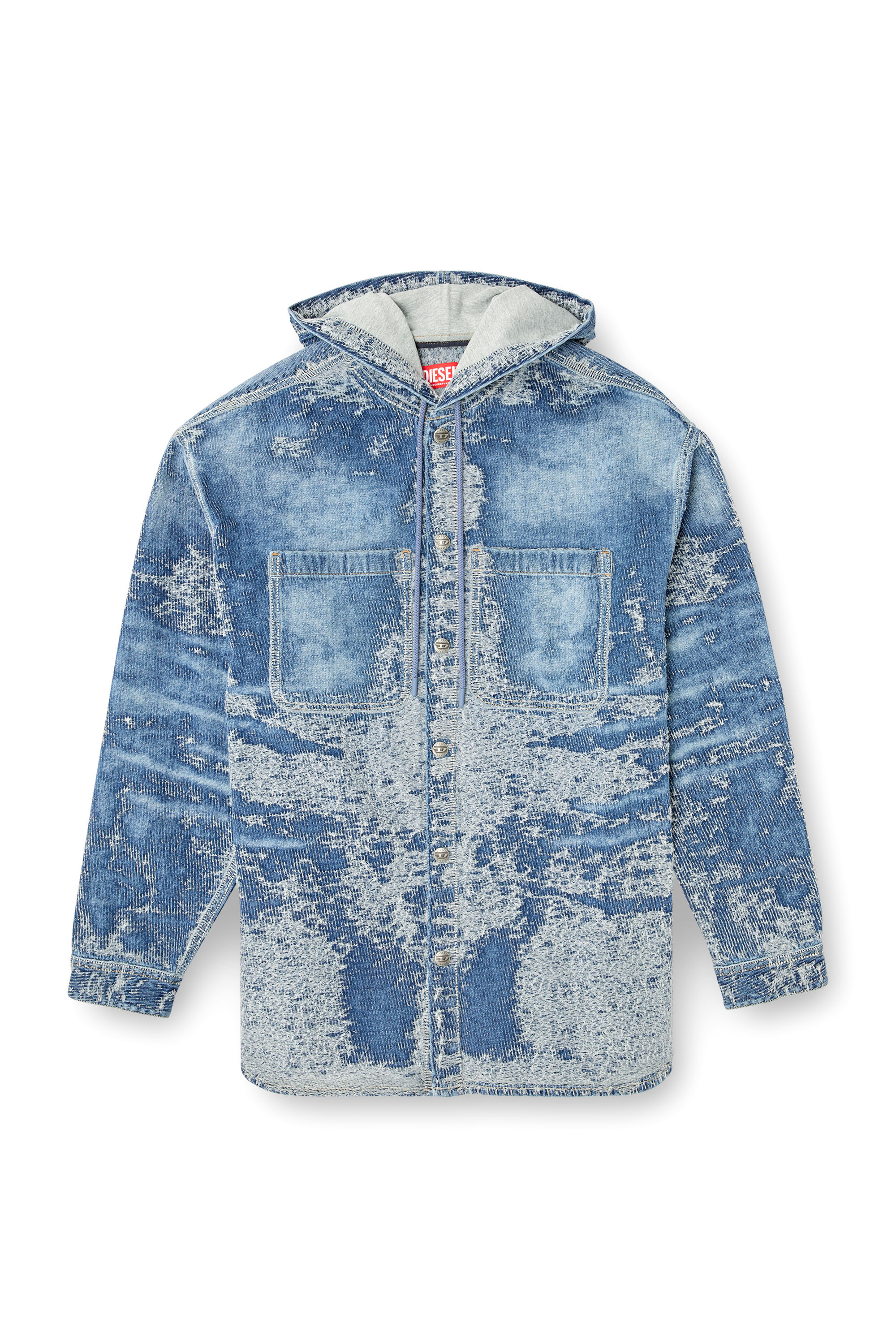 Diesel - D-DEWNYS-HOOD-S, Sobrecamisa de denim en jacquard desgastado Hombre in Azul marino - 3