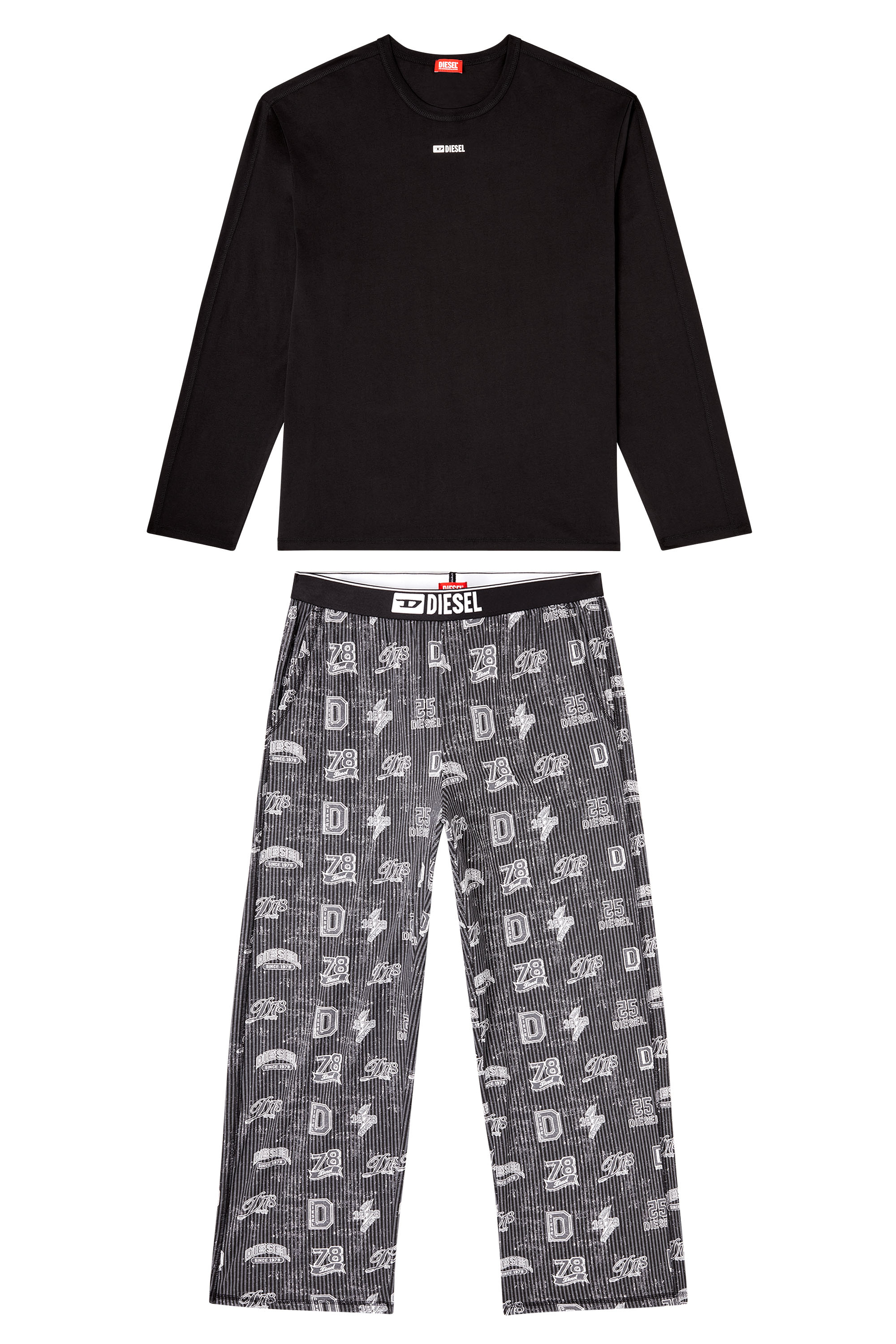 Diesel - SET-NOLAN-D-BOX, Conjunto de pijama de algodón con estampados de logos Hombre in Negro - 2