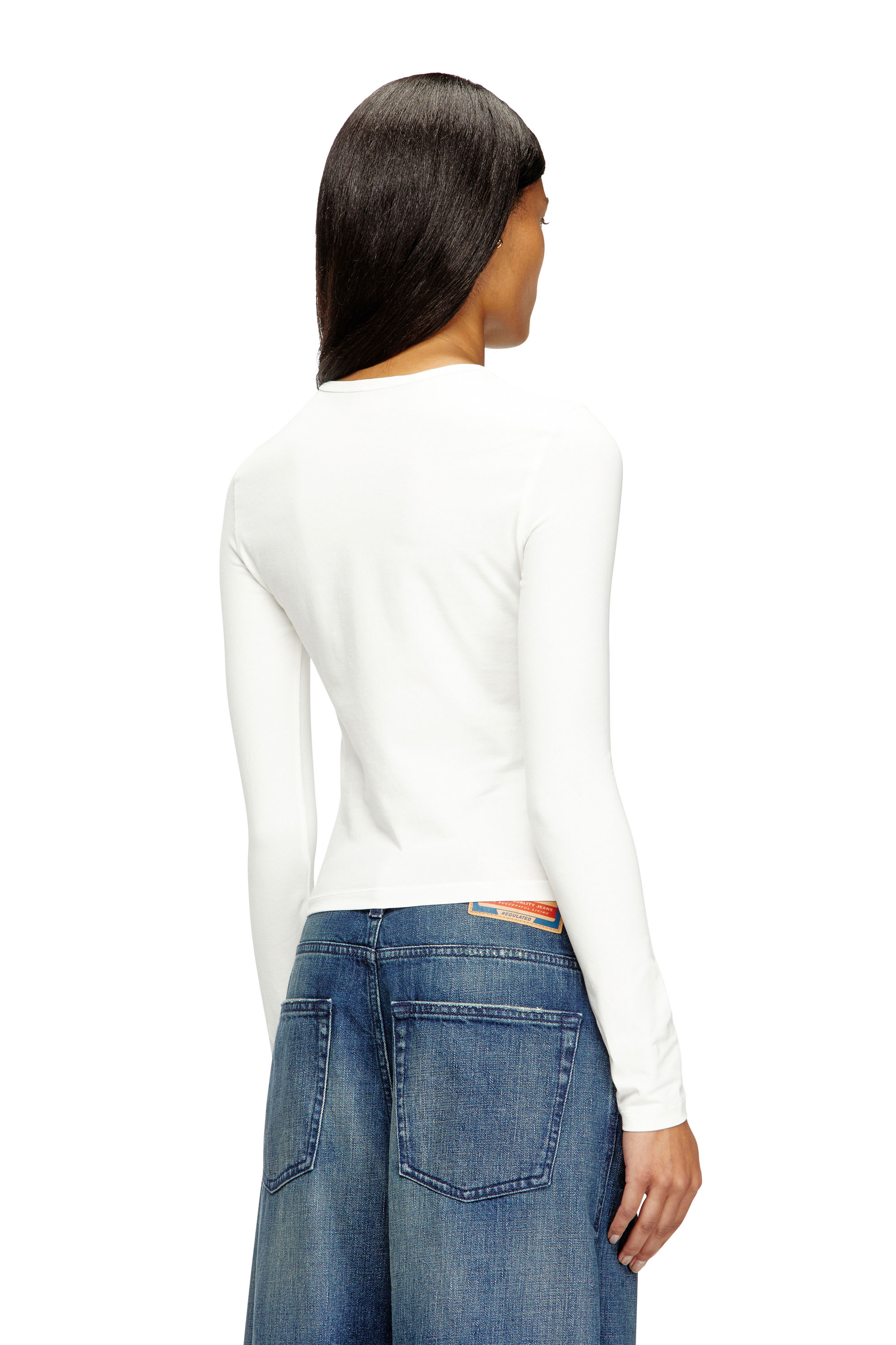 Diesel - T-UNCUTIESLONG-LS-OD, Jersey de algodón con logotipo Oval D Mujer in Blanco - 4