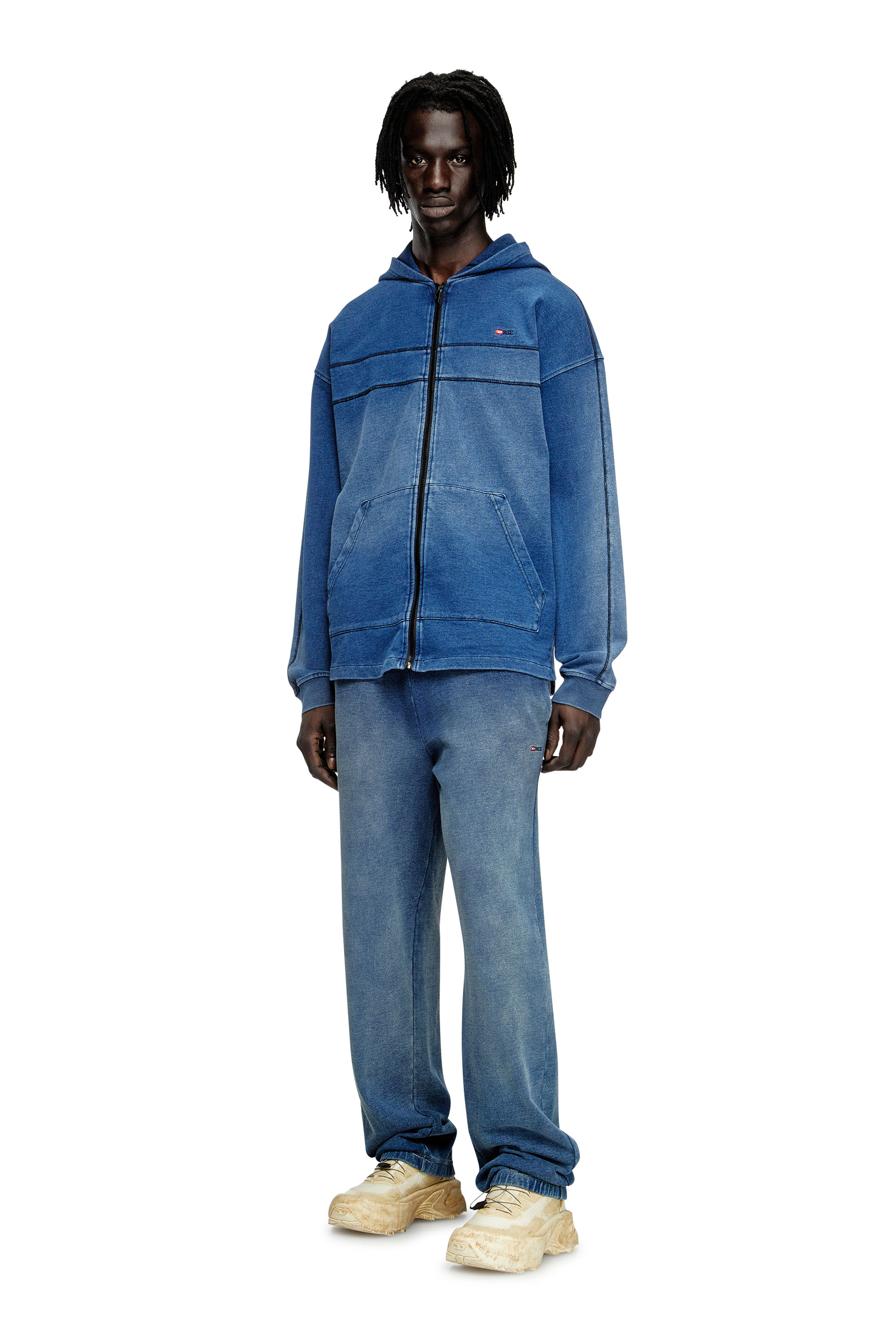 Diesel - S-BLAXT-HOOD-ZIP-NEW, Sudadera con capucha en tejido de aspecto denim Hombre in Azul marino - 1