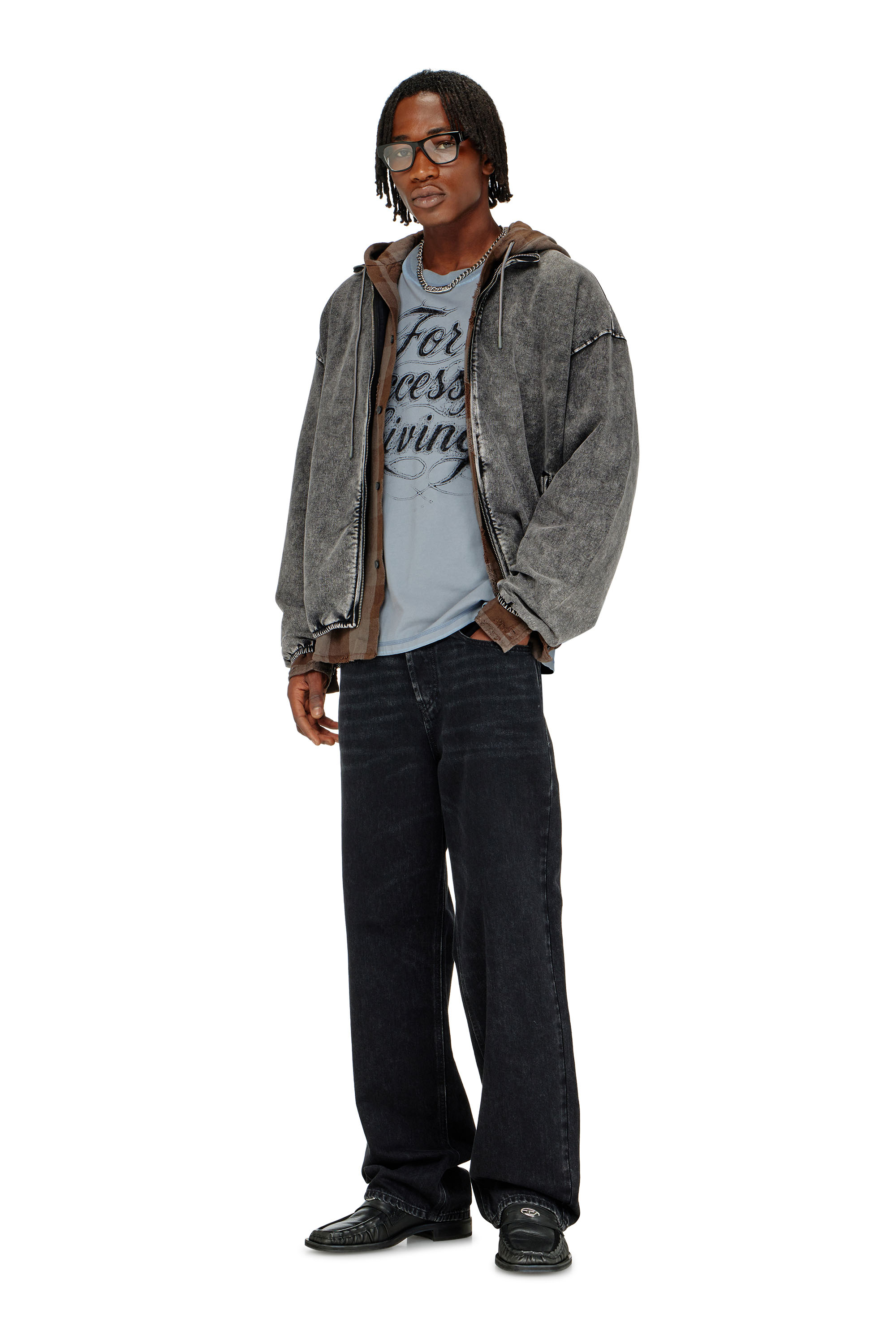 Diesel - S-CORSY, Chaqueta de felpa con efecto denim Hombre in Gris - 1