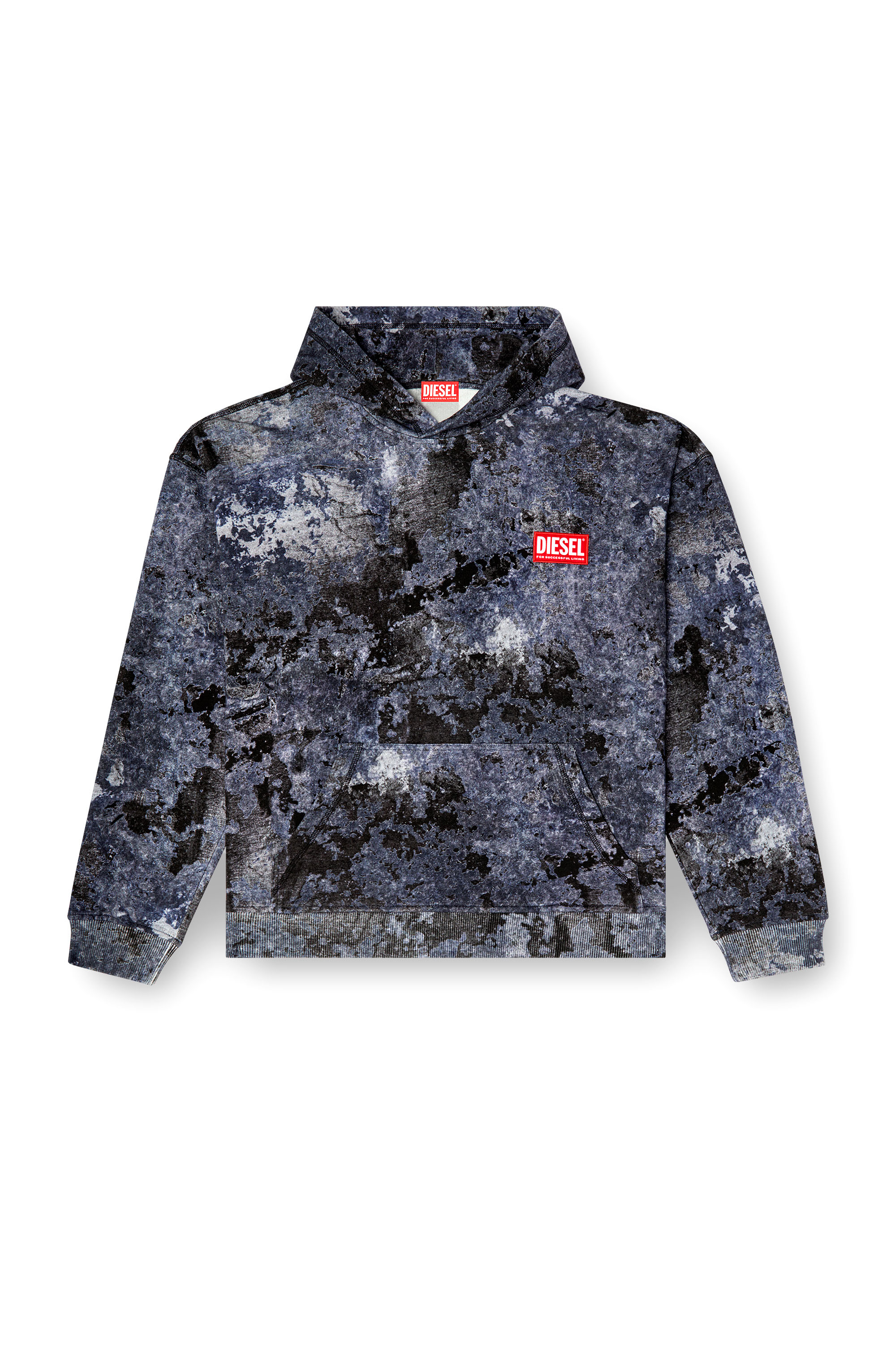 Diesel - S-BOXT-HOOD-R8, Man's Marble-effect burnout hoodie in Blue - 4