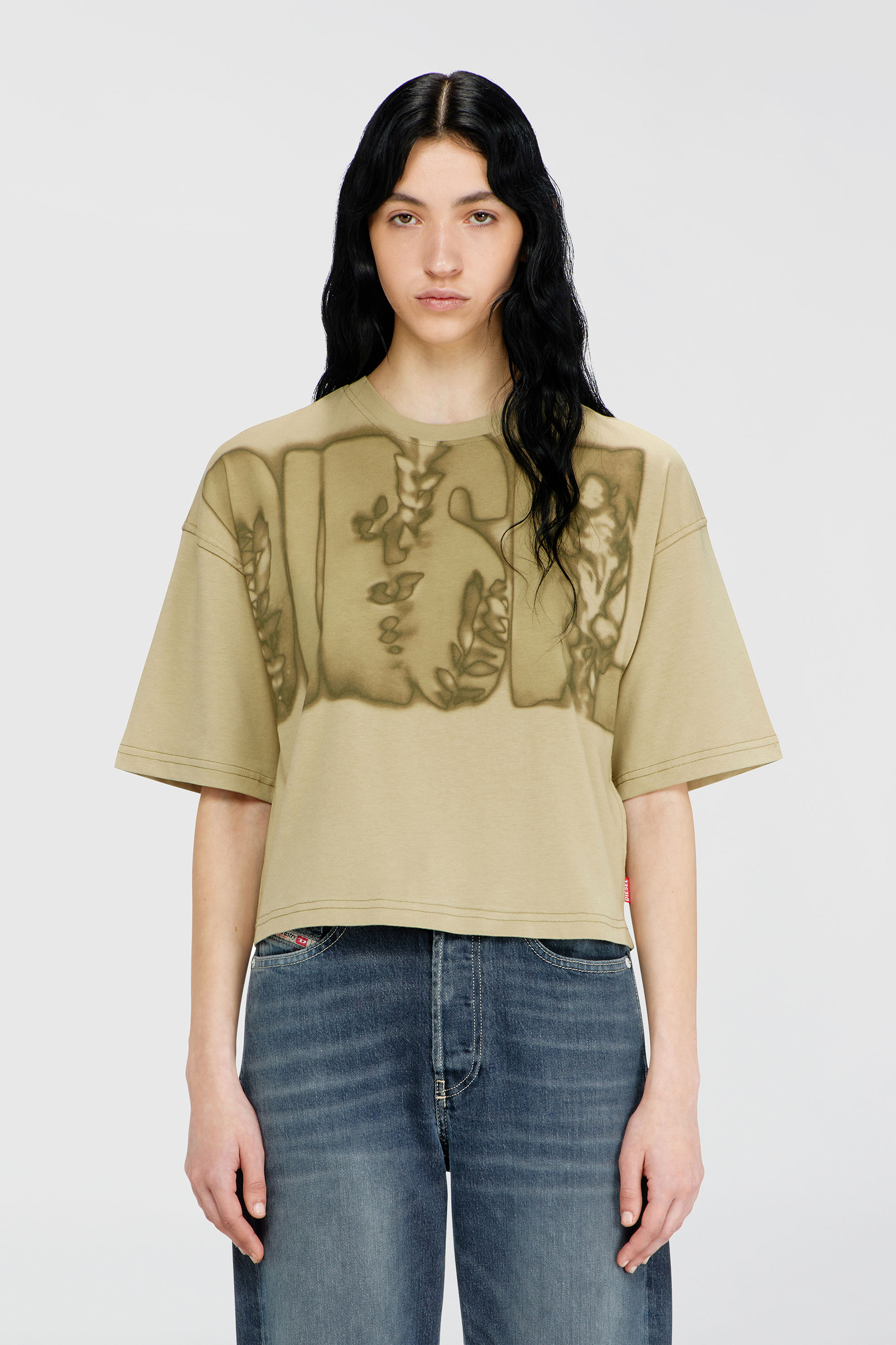 Diesel - T-CROPYN-AA1, Camiseta corta con estampado digital Mujer in Verde - 3
