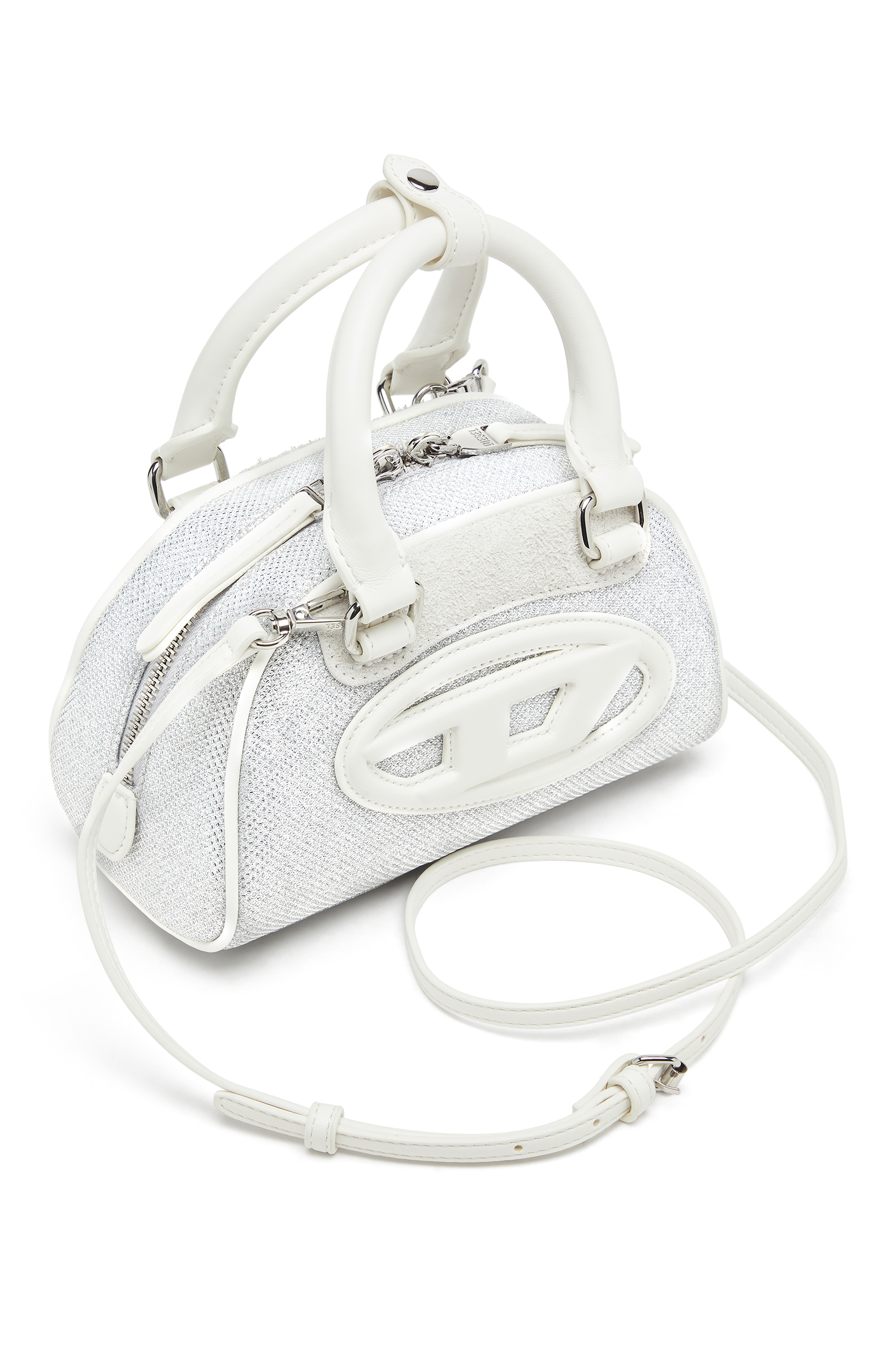 Diesel - 1DR DOME CROSSBODY, 1DR Dome-Mini bolso tipo bowling en tejido Lurex Mujer in Blanco - 5
