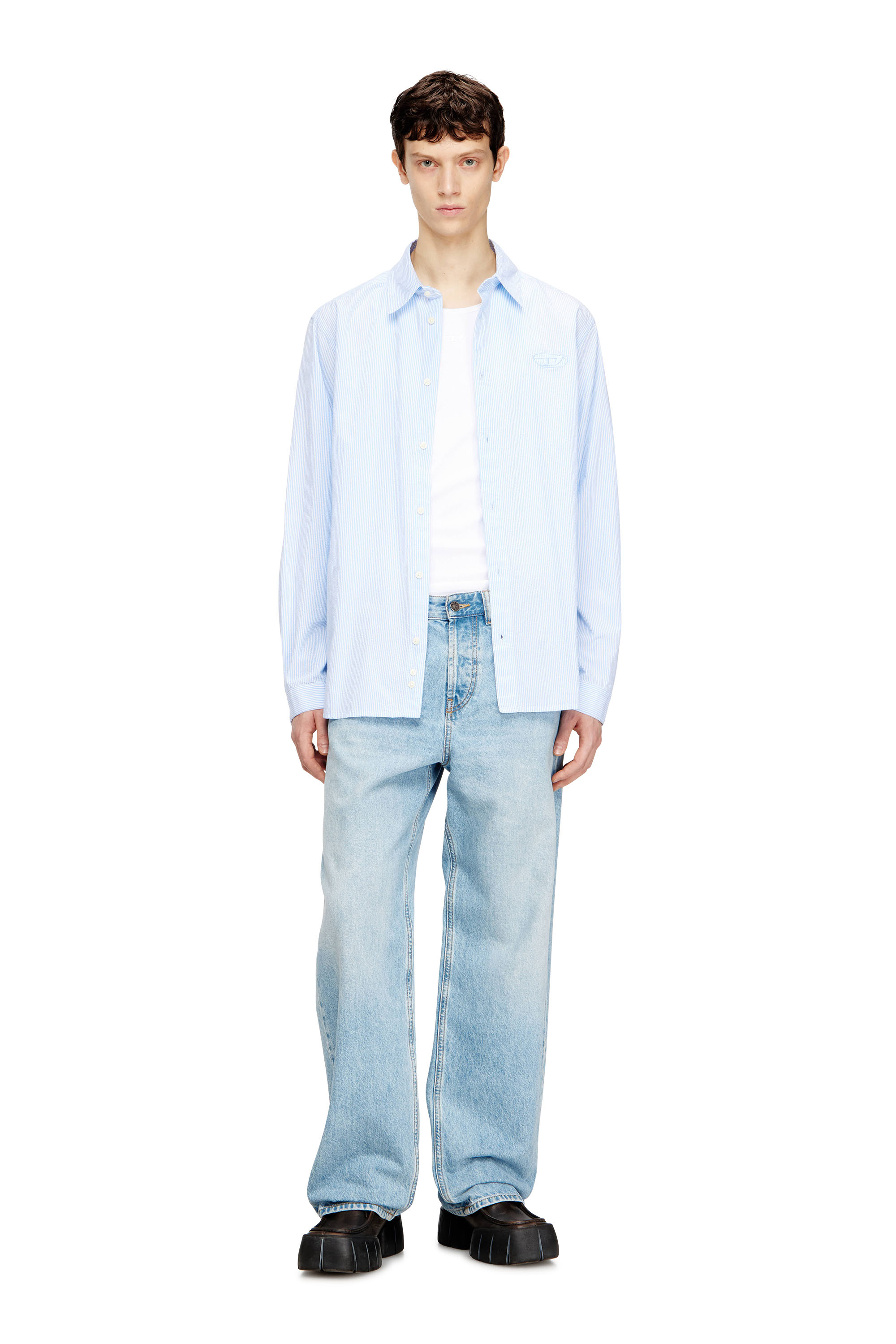 Diesel - S-SIMPLY-BKBZ, Camisa a rayas en algod&oacute;n arrugado Hombre in Multicolor - 1