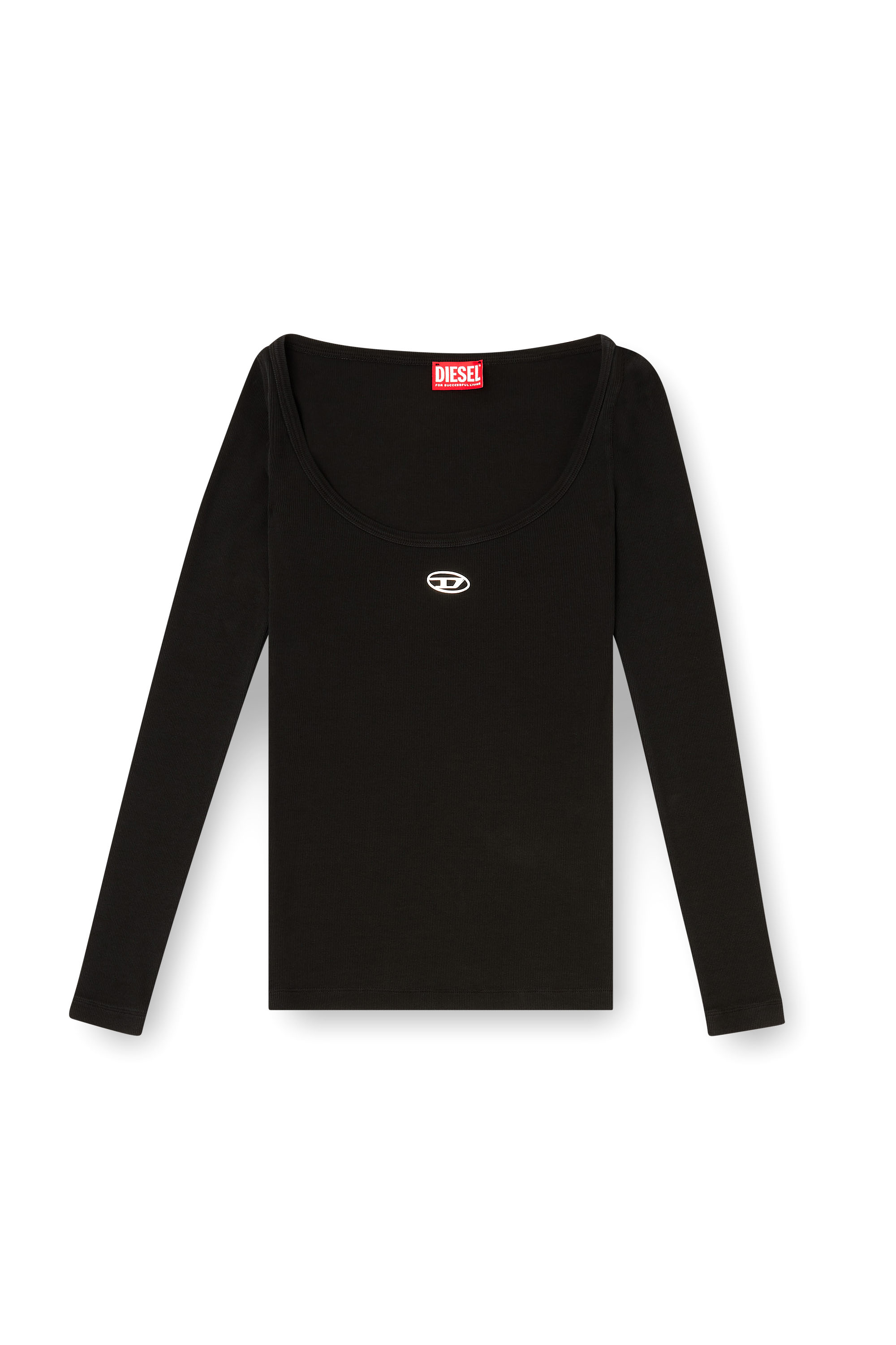 Diesel - T-BAL-OD, Top de manga larga de canalé con Oval D metálico Mujer in Negro - 3