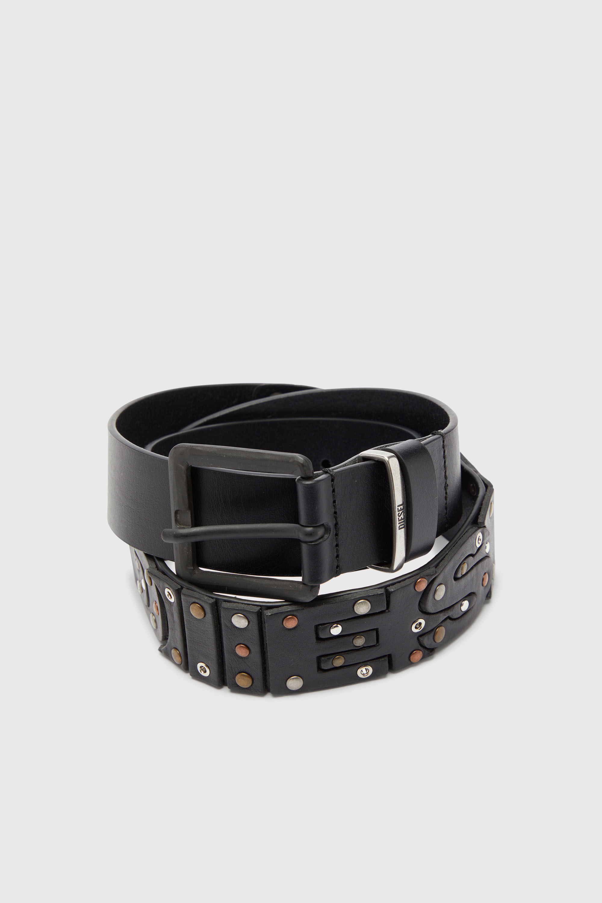 Diesel - B-DSL RIVETS, Unisex's 4cm leather belt with studs and rivets in Black - 3