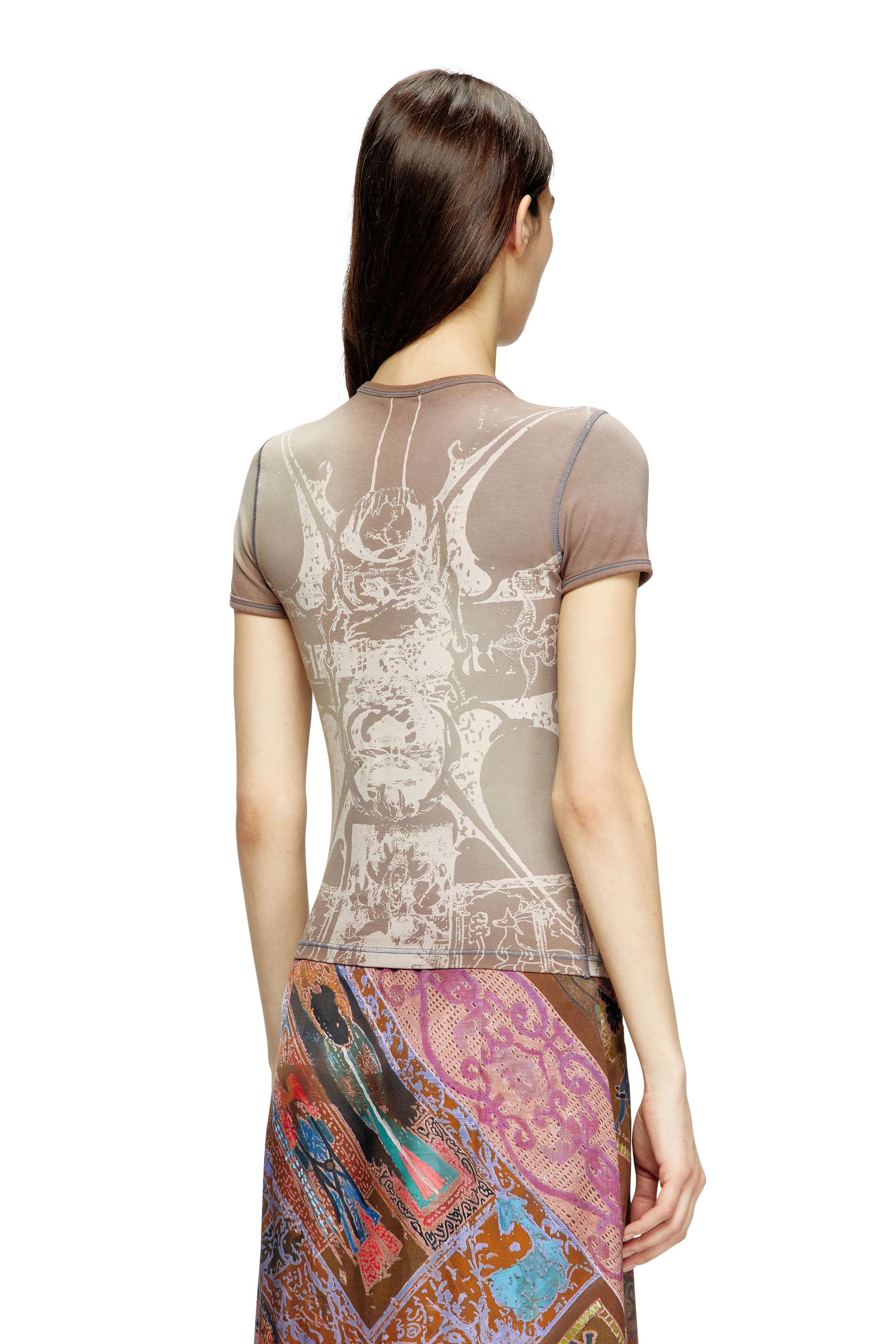 Diesel - T-UNCUTIES-LONG-R6, Camiseta con estampado de lámina Mujer in Marrón - 4