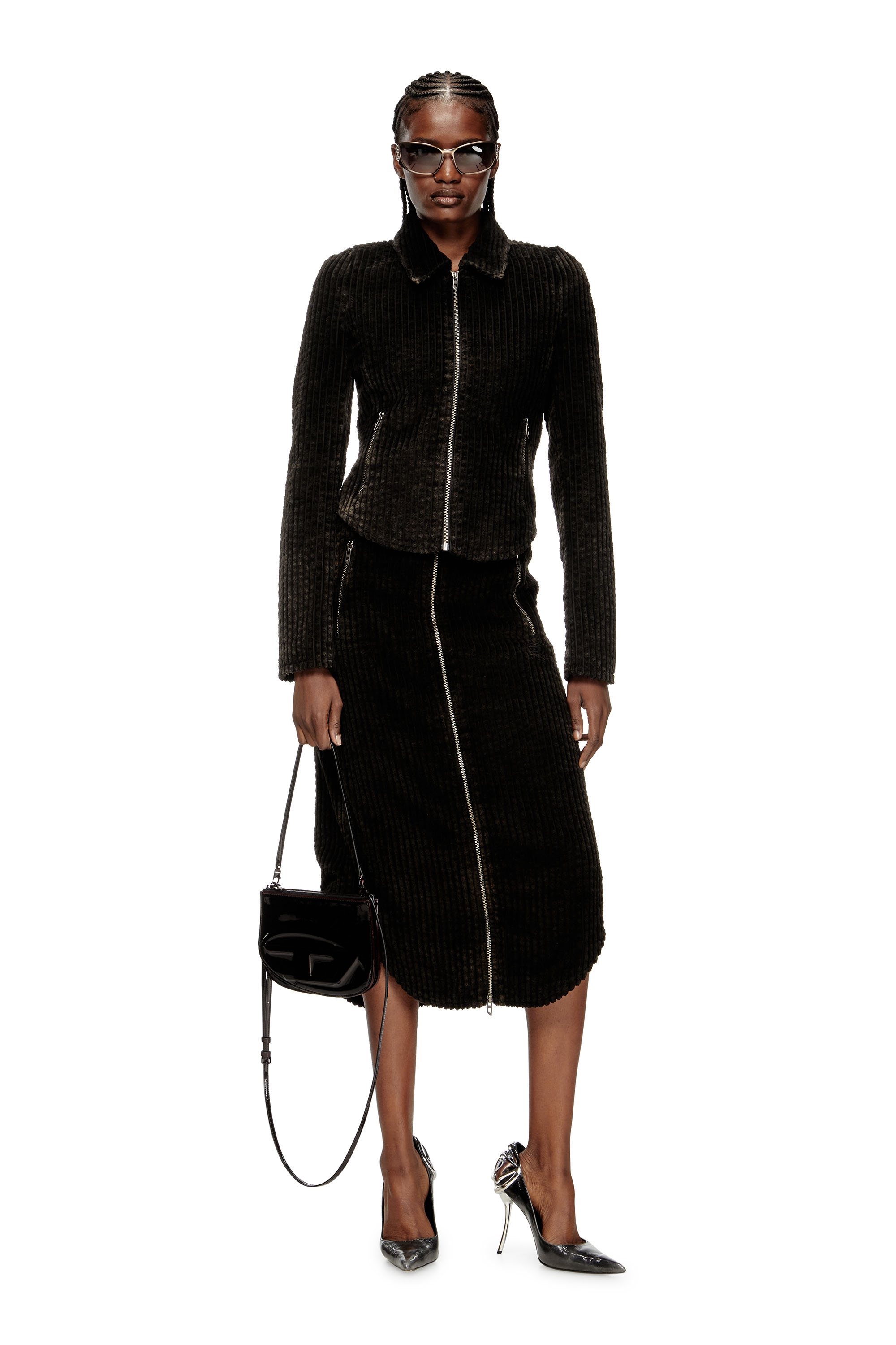 O-LLIPOP, Negro Diesel - O-LLIPOP, Falda midi de algodón con cremallera Mujer in Negro - 1