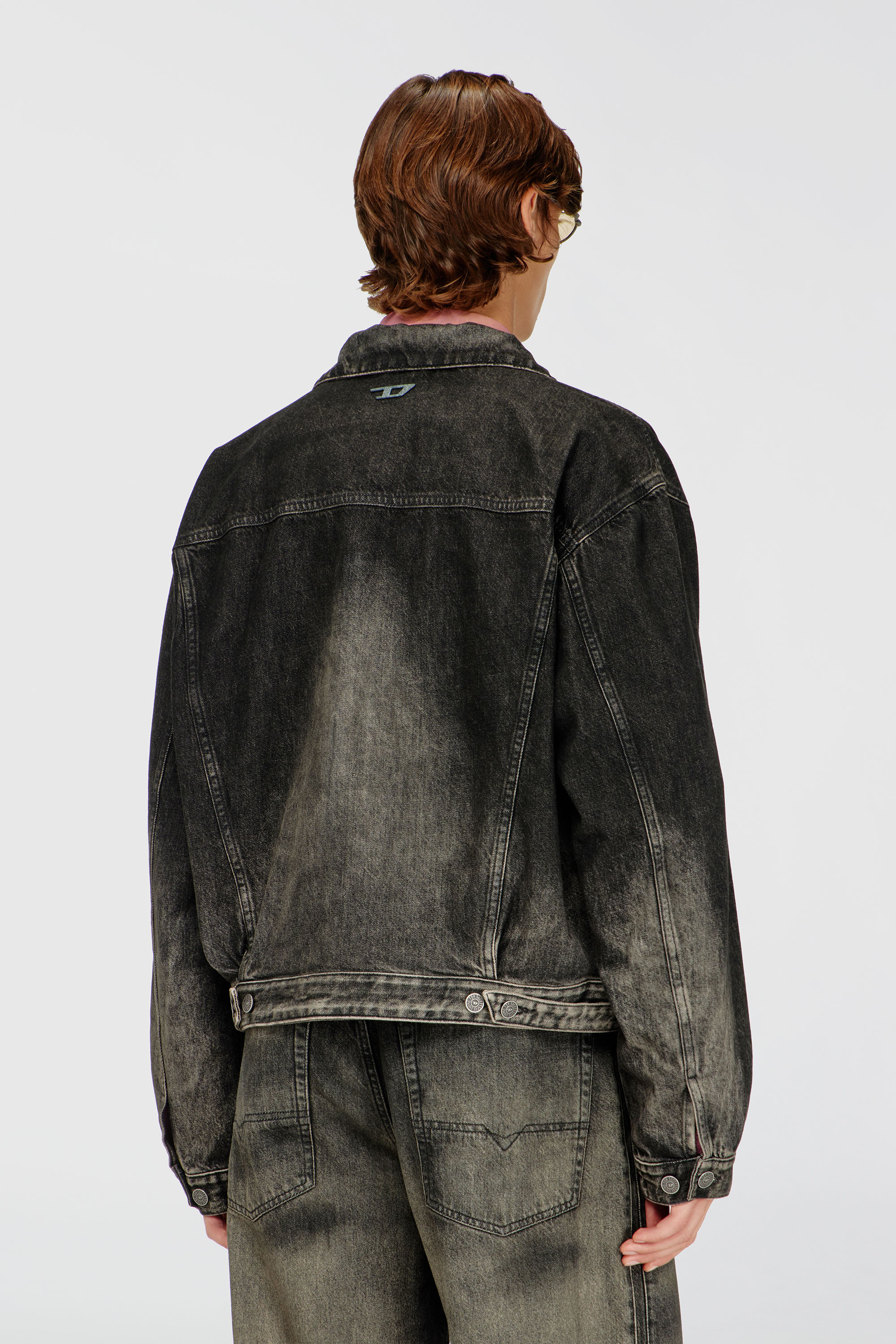 Diesel - D-MORGHI-FSJ, Man's Trucker jacket in dirty-effect denim in Black/Dark grey - 4
