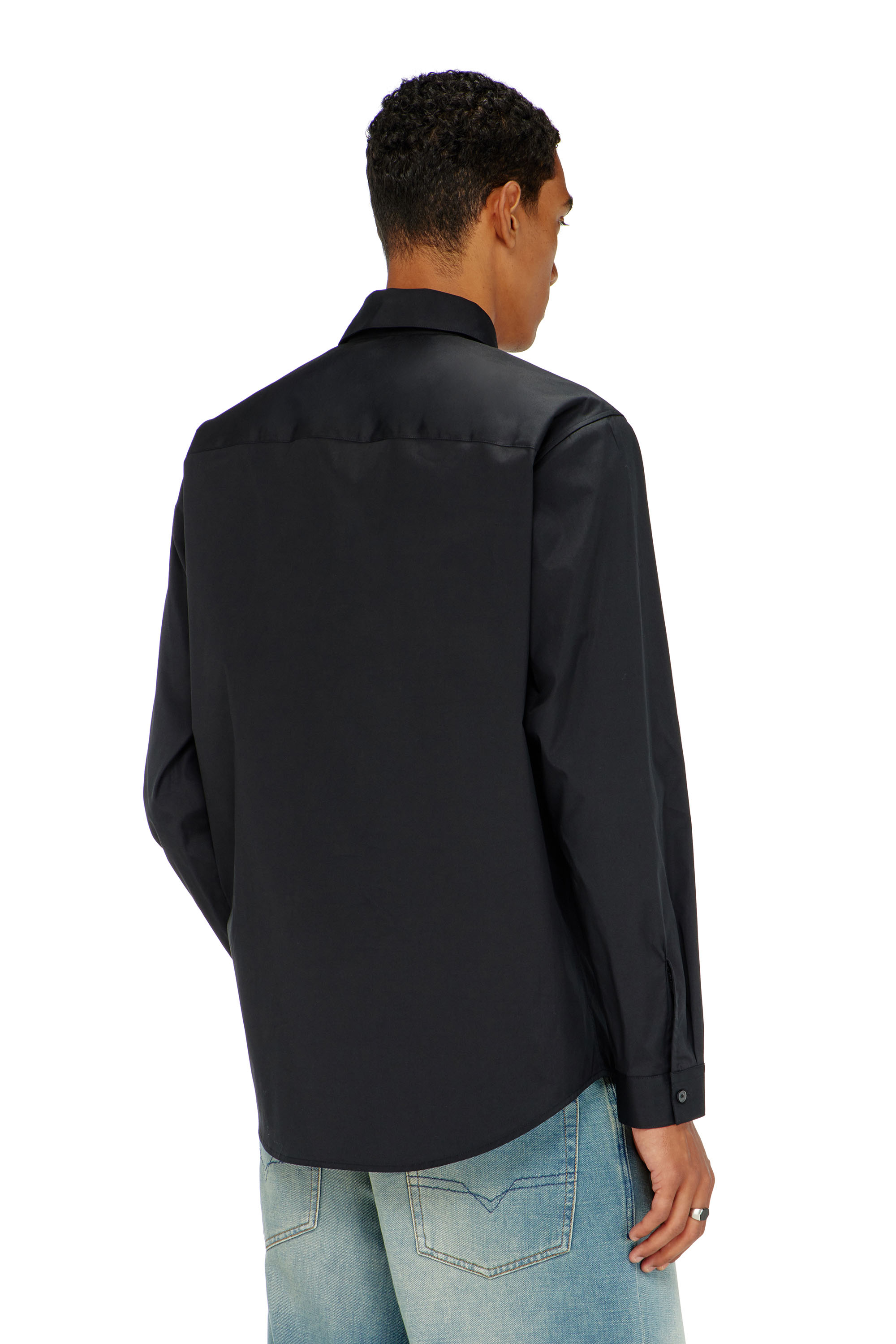 Diesel - S-SIMPLY-GSBH, Camisa de popelina el&aacute;stica con bordado Hombre in Negro - 4