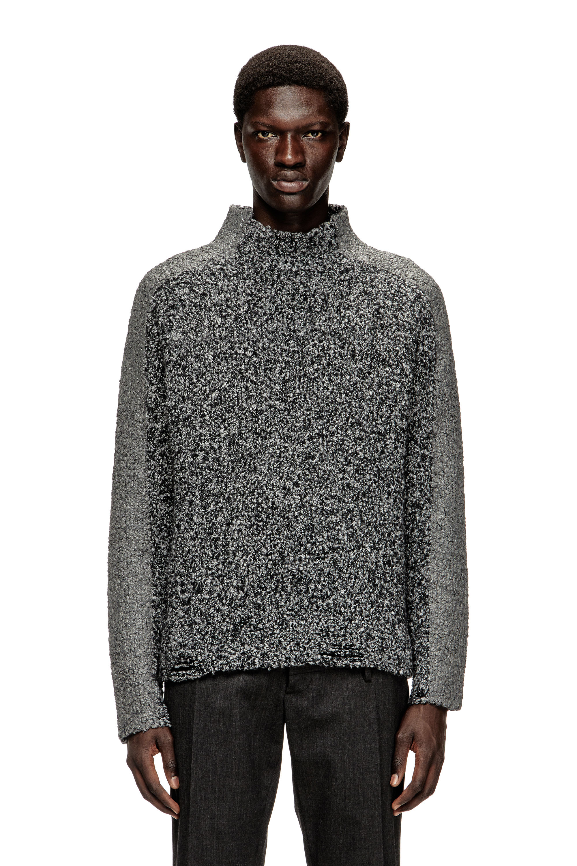 Diesel - K-ERLAND, Jersey de punto bouclé con bandas en las mangas Hombre in Negro - 1