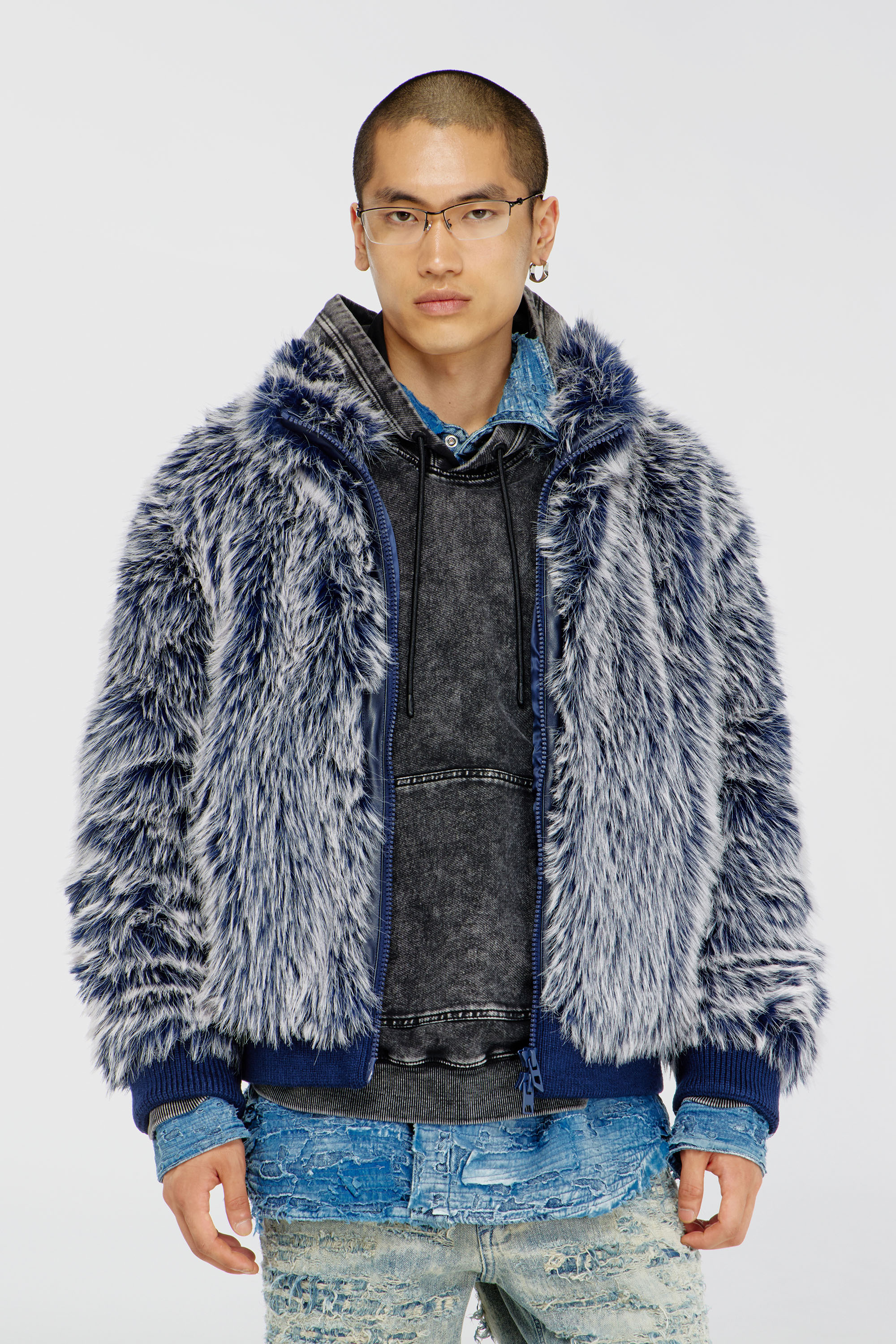 Diesel - W-VICTOR, Chaqueta de invierno shaggy Hombre in Azul marino - 1
