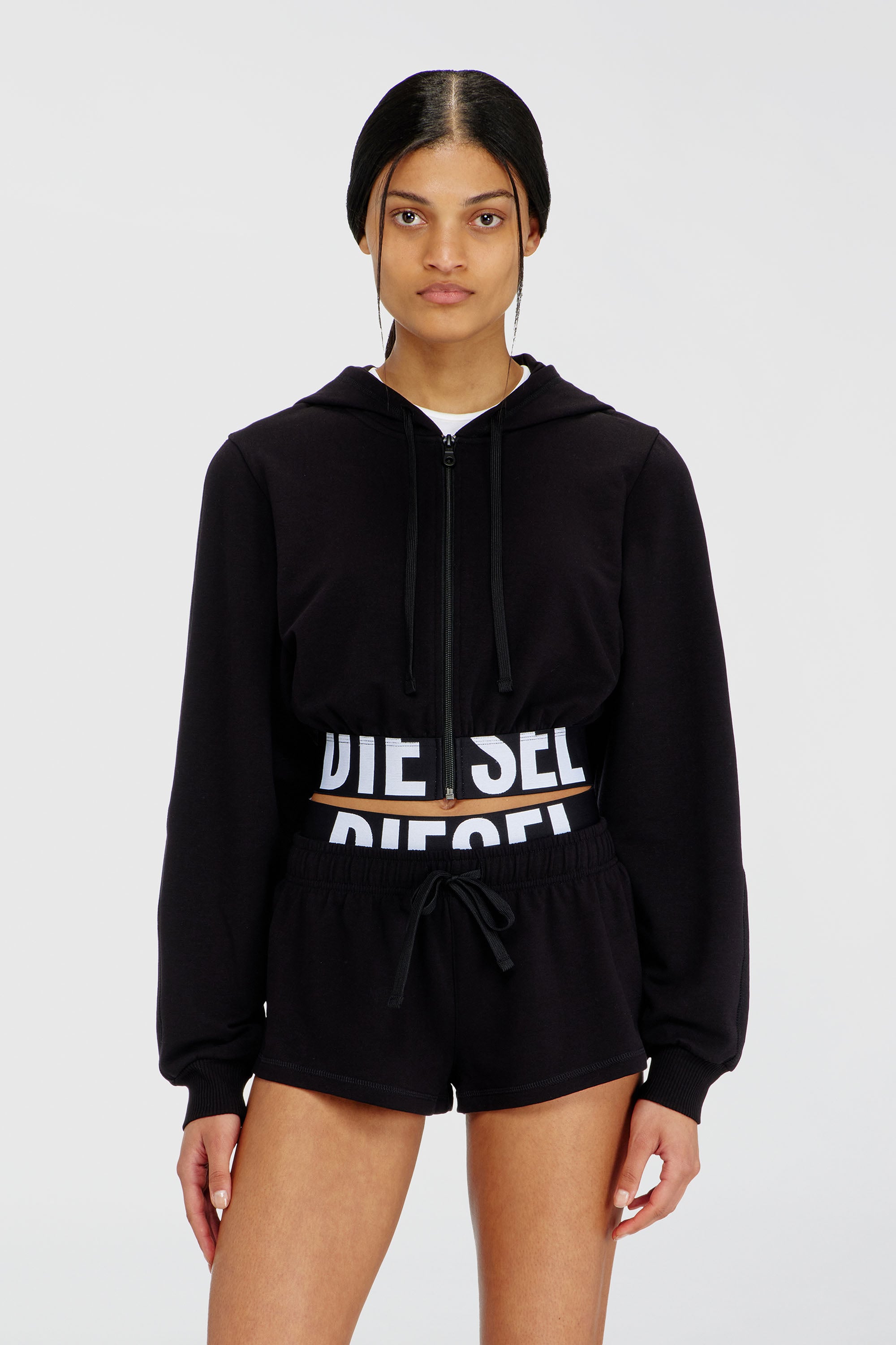 Diesel - NIKA-D-POP, Sudadera cropped con banda de logo Mujer in Negro - 1
