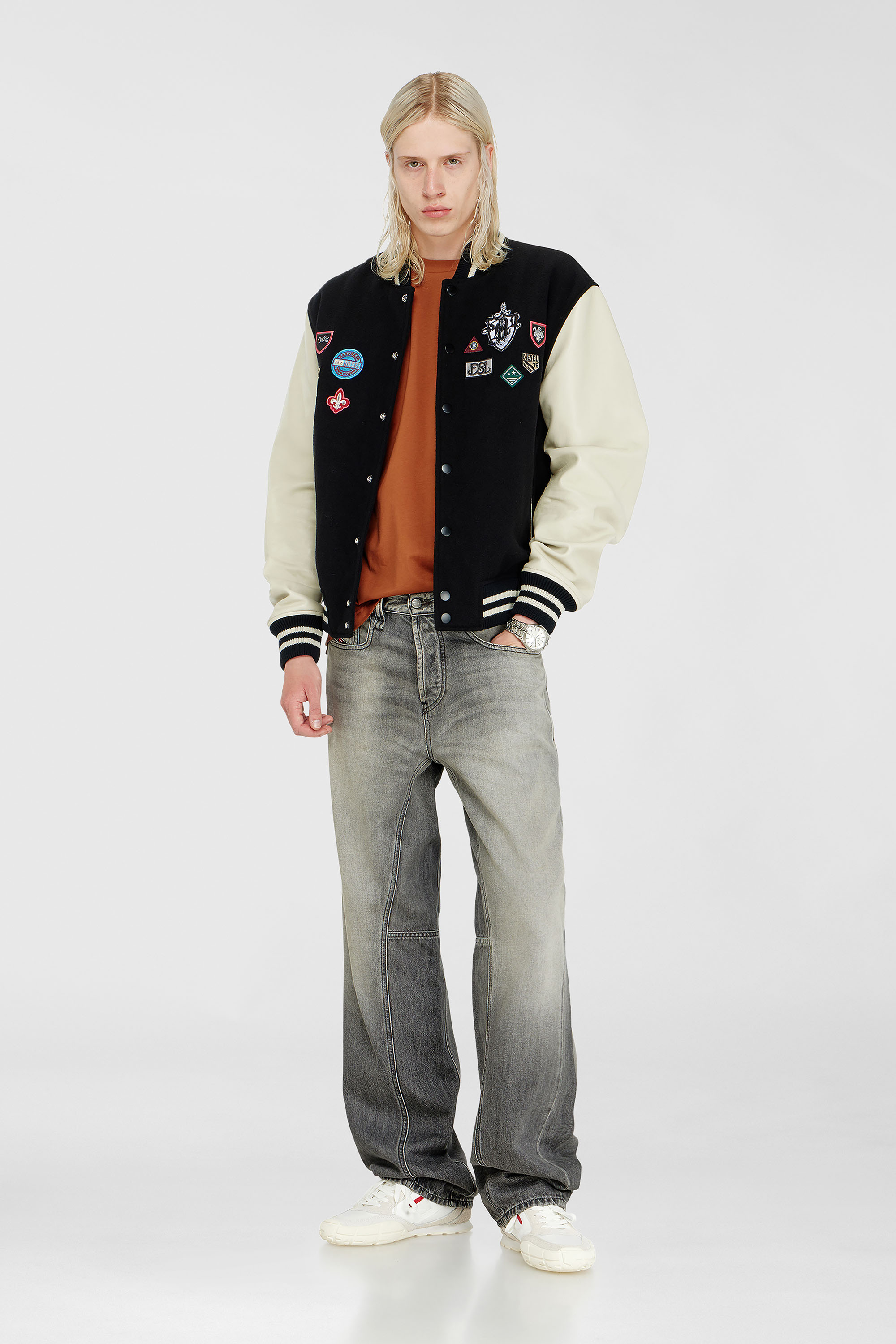Diesel - L-ARRY-PATCH, Cazadora bomber de lana y piel con parches Hombre in Multicolor - 2