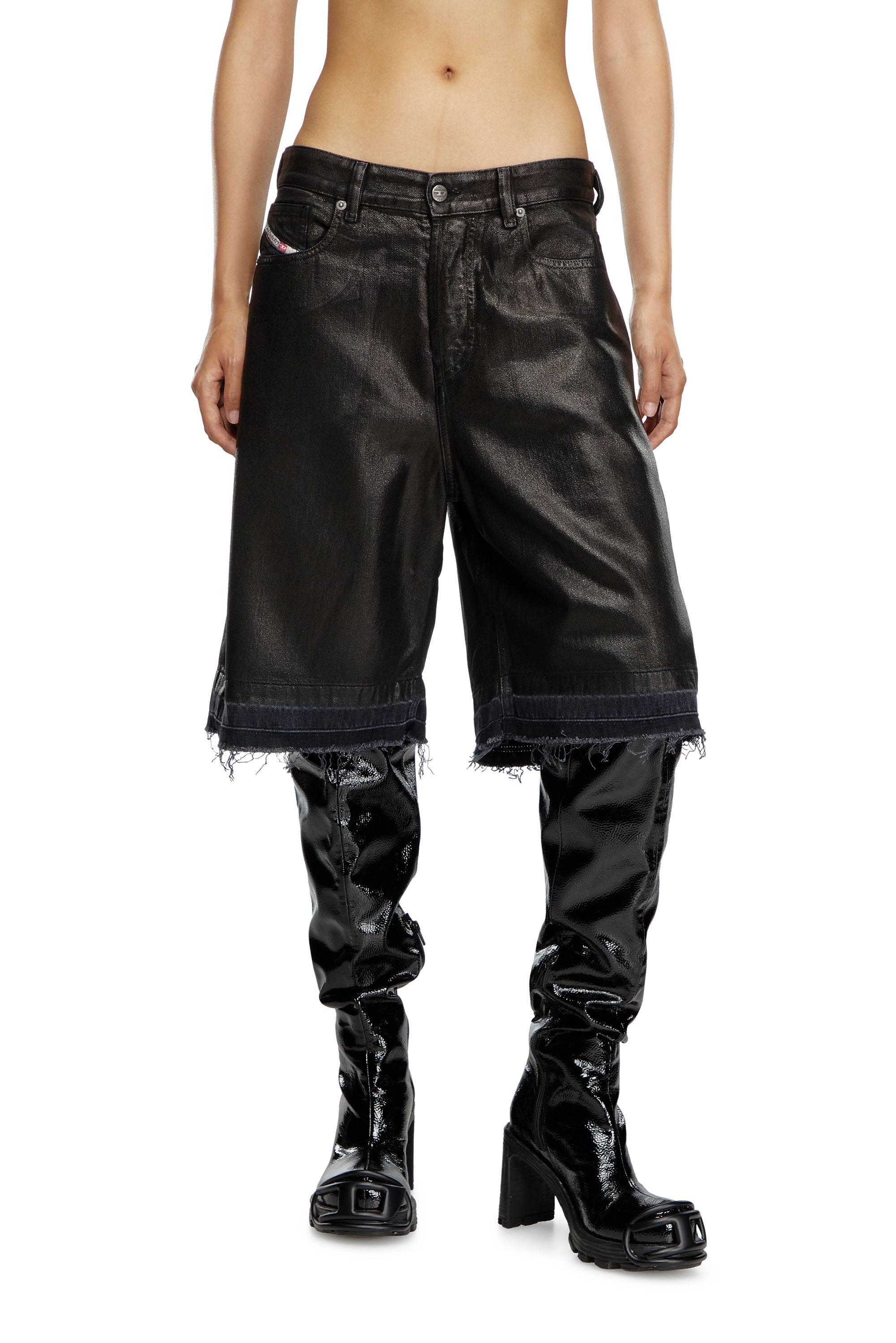 Diesel - DE-SIRE-SHORT, Mujer Pantalones cortos en denim de sastrería recubierto in Negro - Image 1