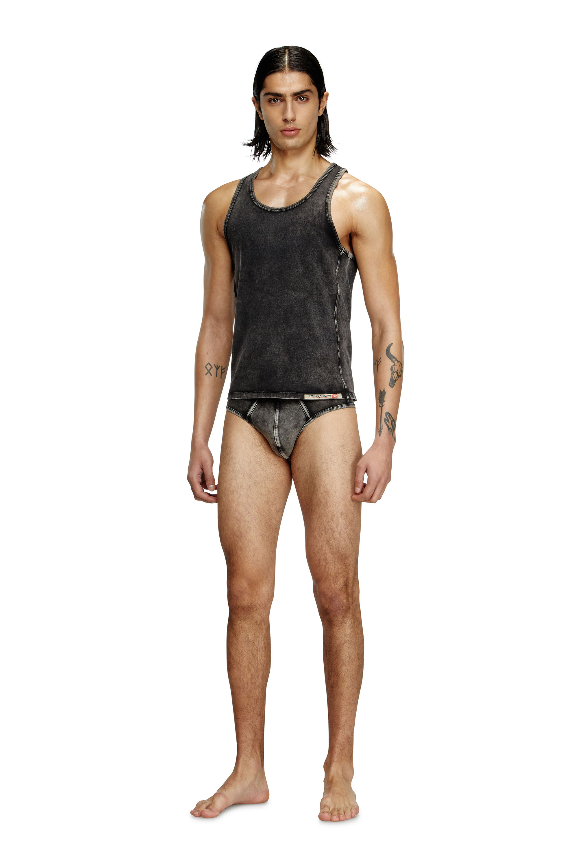 Diesel - WALTY-DNM, Camiseta de tirantes con efecto denim Hombre in Negro - 2