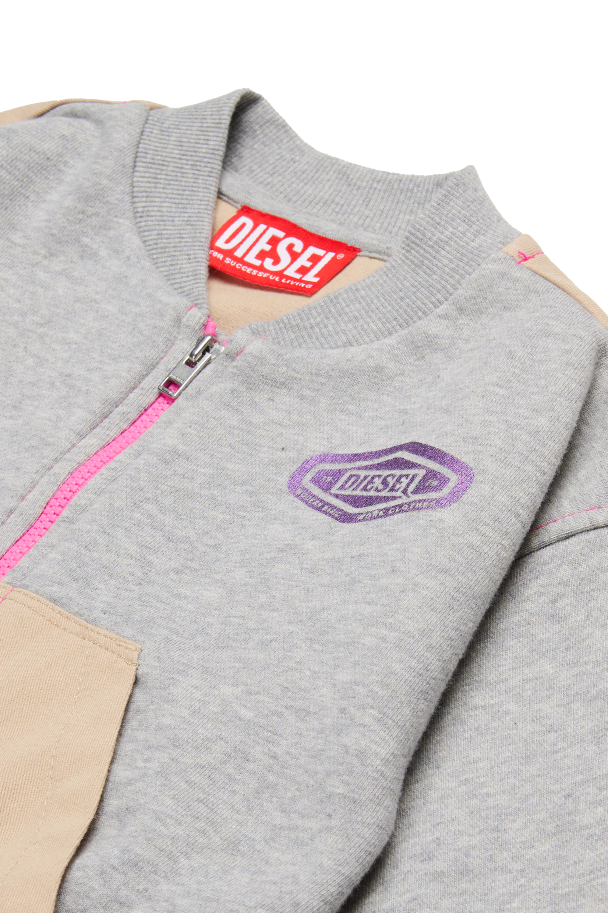 Diesel - SPERUB, Sudadera estilo bomber con mezcla de materiales Mujer in Gris - 3